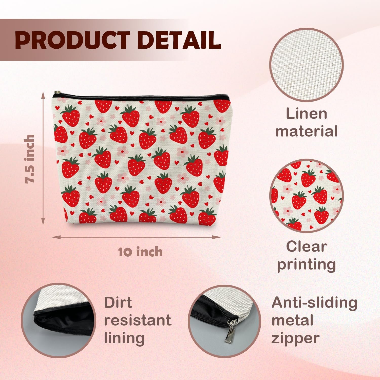 Custom Logo Cute Red Strawberry Makeup Bag Portable Cosmetic Zipper Pouch Private Label Toiletry Bag for Purse Gifts for Women Girls Manufacturer