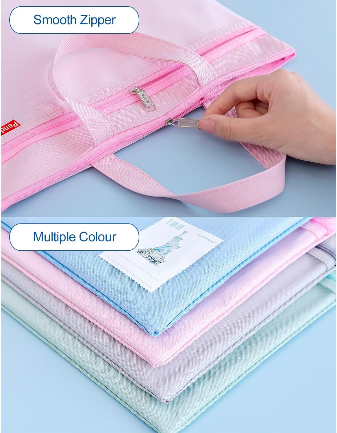 Private Label Mesh Zipper Pouch 11x13.7 in Large Double Pocket Waterproof File Bag with Handle Custom Logo A4 Size Foldable Document Storage Manufacturer for Puzzle Project Cross Stitch Travel Office Pink