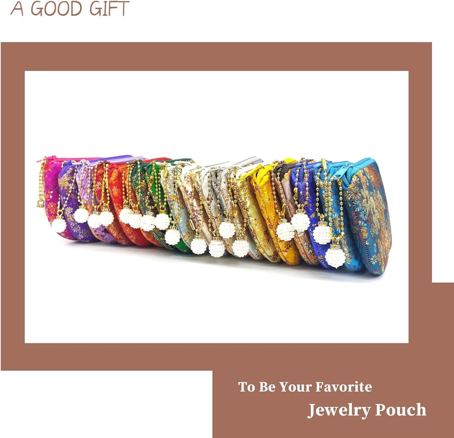 Private Label Handmade Jewelry Pouch Women Coin Purse Brocade Zipper Wallet Custom Logo Silk Makeup Bag Manufacturer