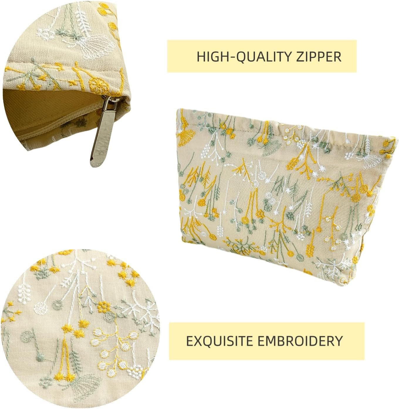 Private Label 2 Pcs Large Floral Embroidery Makeup Bags Cosmetic Travel Toiletry Organizers Small Zipper Pouch Purse for Women Teens Custom Logo Manufacturer