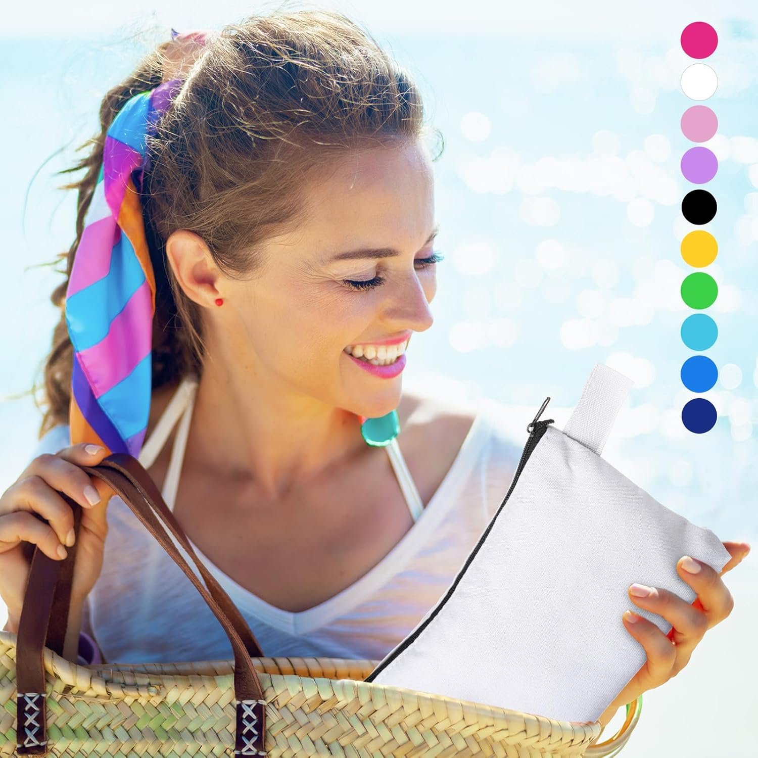 Custom Logo 40 Pack Blank Canvas Makeup Cosmetic Bags with Zipper Bottom Multi Purpose Travel Pouches for Women Purse Toiletry Pencil DIY Craft Manufacturer 10 Colors 10x5x2 Inch Private Label