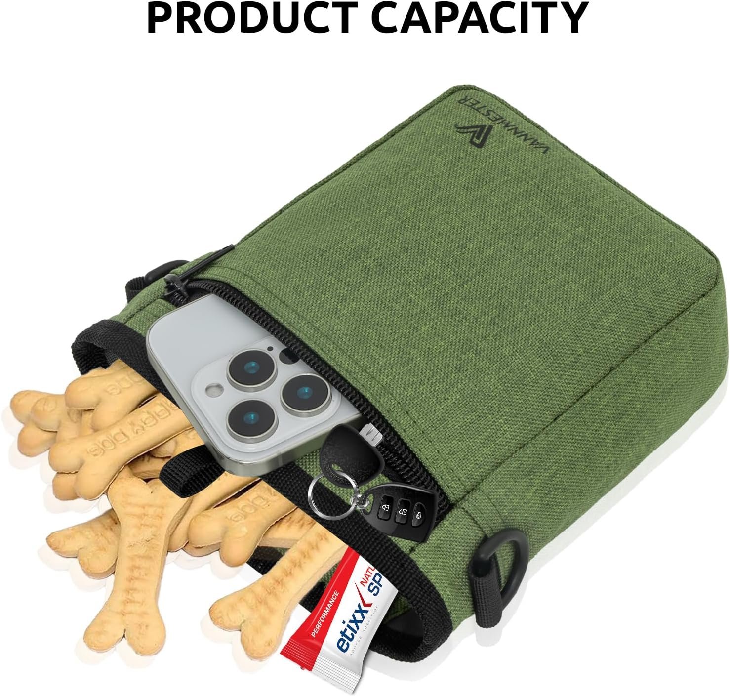 Private Label 4 Cup Dog Treat Pouch with Stronger Magnetic Closure Front Pocket Fits All Phones Custom Logo Built-in Poop Bag Dispenser Manufacturer (Green)