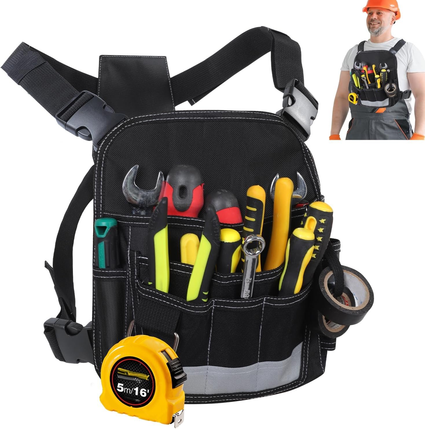 Private Label Heavy Duty 13-Pocket Electrician Tool Pouch Custom Logo Portable Adjustable Organizer Bag for Maintenance Technicians Carpenters Woodworkers Roofers Manufacturer