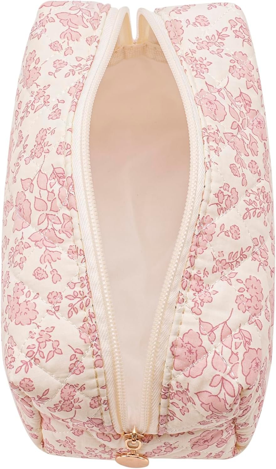 Private Label Cute Square Floral Cotton Makeup Cosmetic Bag for Women and Girls with Custom Logo Quilted Zipper Travel Organizer Kawaii Pink Floral Pouch Supplier