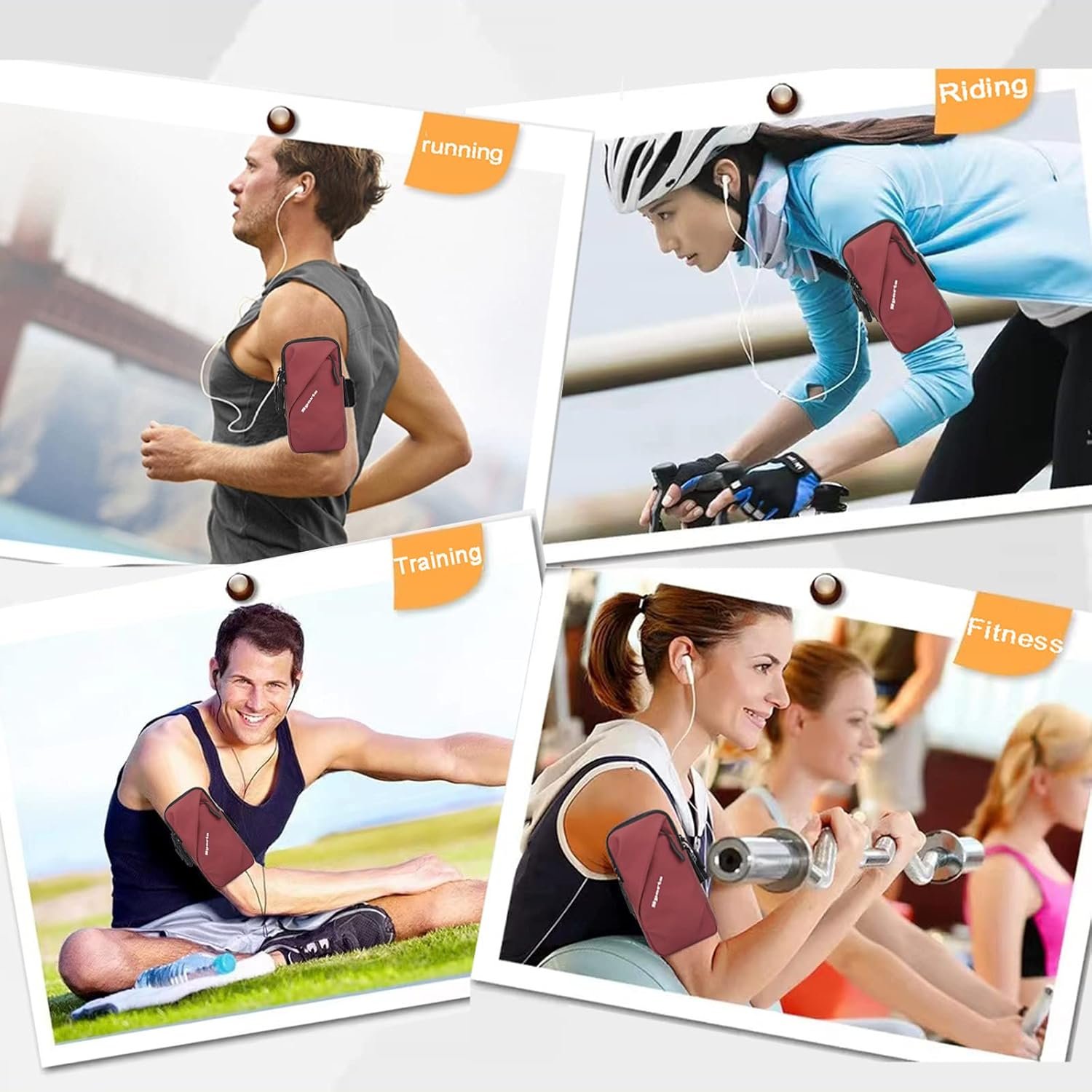 Custom Logo Cell Phone Holder Small Crossbody Shoulder Holster Private Label Bag with Arm Band Fits iPhone Android for Running Walking Hiking Biking Factory 6.7 Inches Red