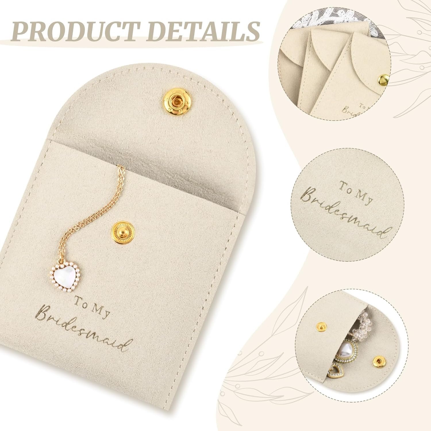 Custom Logo Set of 8 Small Velvet Jewelry Bags with Button Private Label Bridesmaid Proposal Gifts for Bracelet Earring Necklace Packaging Bridal Party Favors Factory Beige