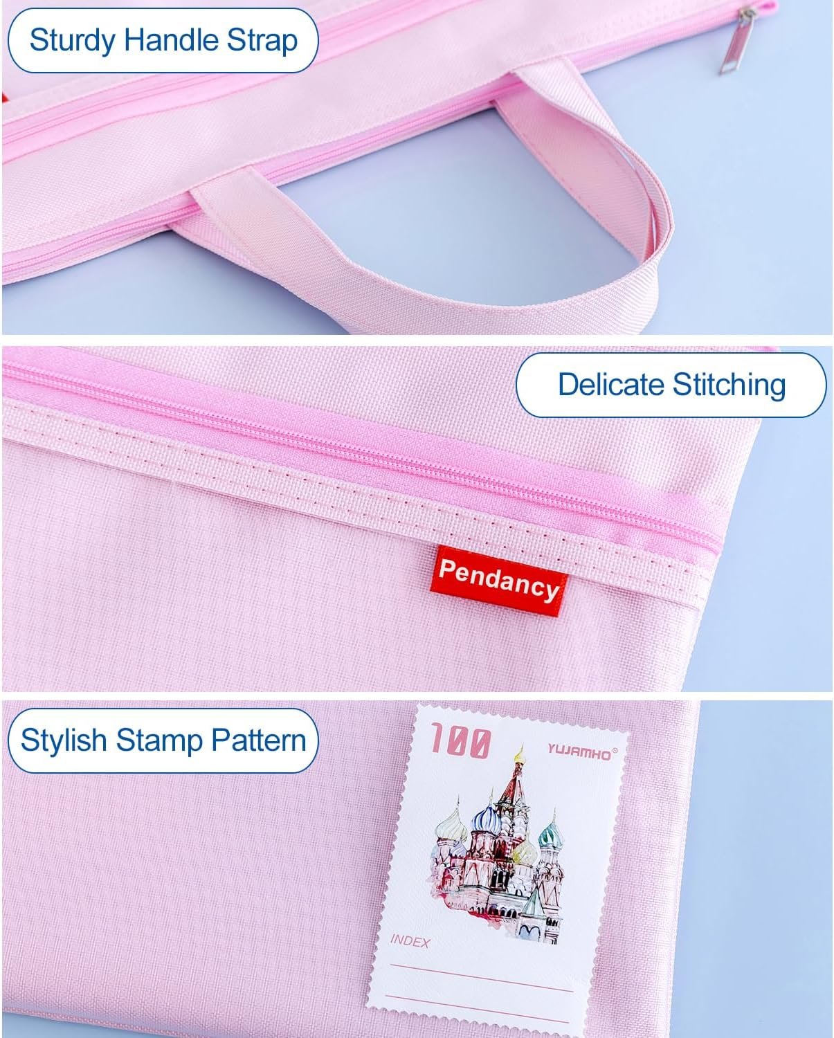 Private Label Mesh Zipper Pouch 11x13.7 in Large Double Pocket Waterproof File Bag with Handle Custom Logo A4 Size Foldable Document Storage Manufacturer for Puzzle Project Cross Stitch Travel Office Pink