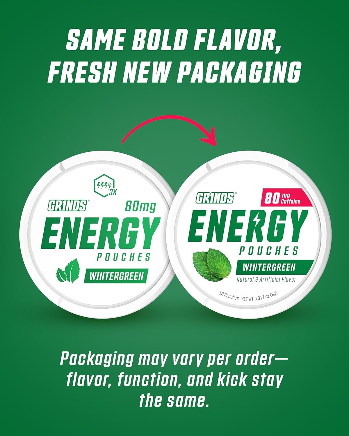 Private Label Natural Caffeine Energy Pouches - B-Vitamins Sugar-Free 0 Calories 80mg Caffeine Per Pouch - Custom Logo Wintergreen Peach Sour Apple - Manufacturer 3 Pack 15 Pouches Per Can