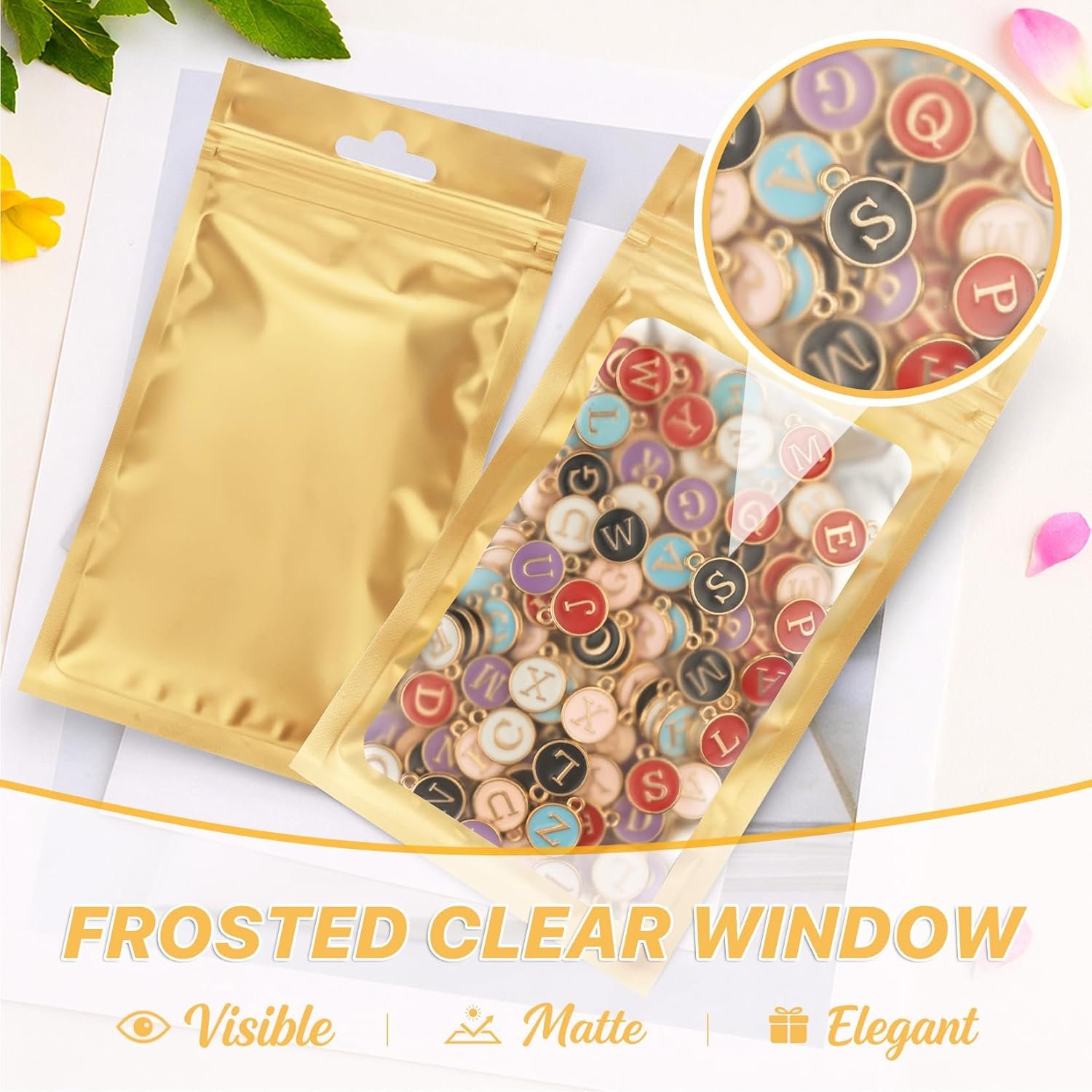 Private Label 100 PCS Multicolor Resealable Mylar Bags with Custom Logo and Frosted Clear Window Foil Zipper Pouches for Food Jewelry Storage from Manufacturer (4.72x7.87)