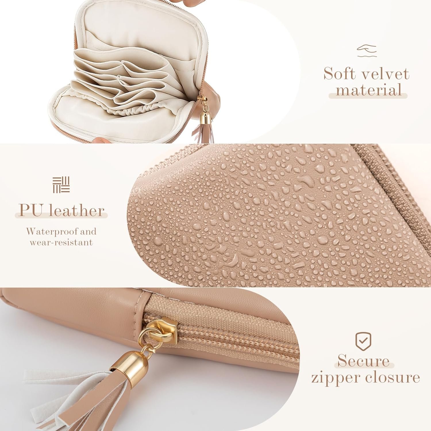 Private Label 2 Pcs Small Travel Jewelry Case - Custom Logo Mini Jewelry Pouch Organizer Bag with Zipper for Bridesmaid Bachelorette Wedding, Portable Waterproof Velvet Jewelry Bag for Rings Necklaces Manufacturer (Brown)