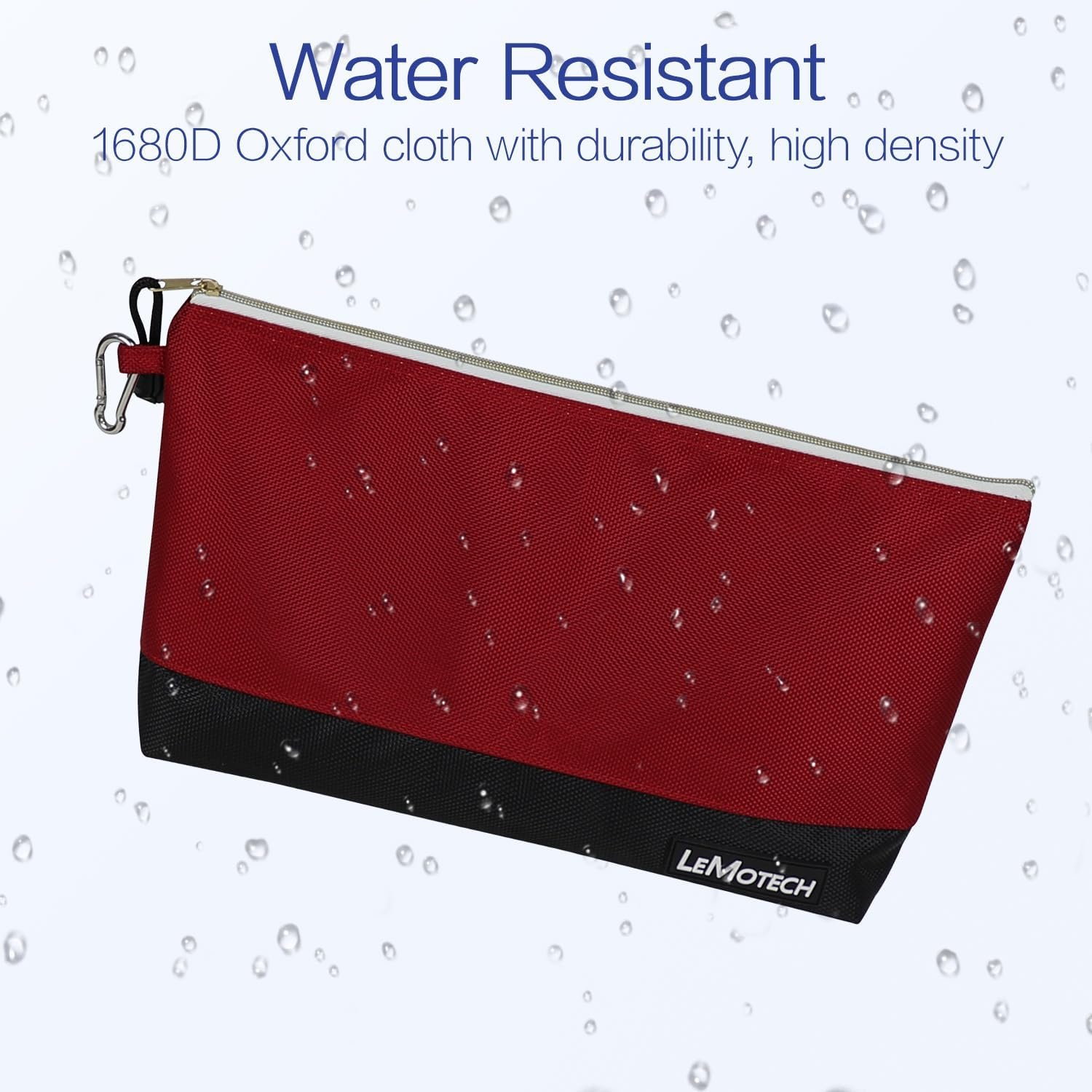 Private Label Stand-Up Zipper Tool Bag with Carabiners, Custom Logo Water Resistant Utility Pouch, 12x6.8-Inch Red/Brown/Blue/Olive 4 Pack Manufacturer