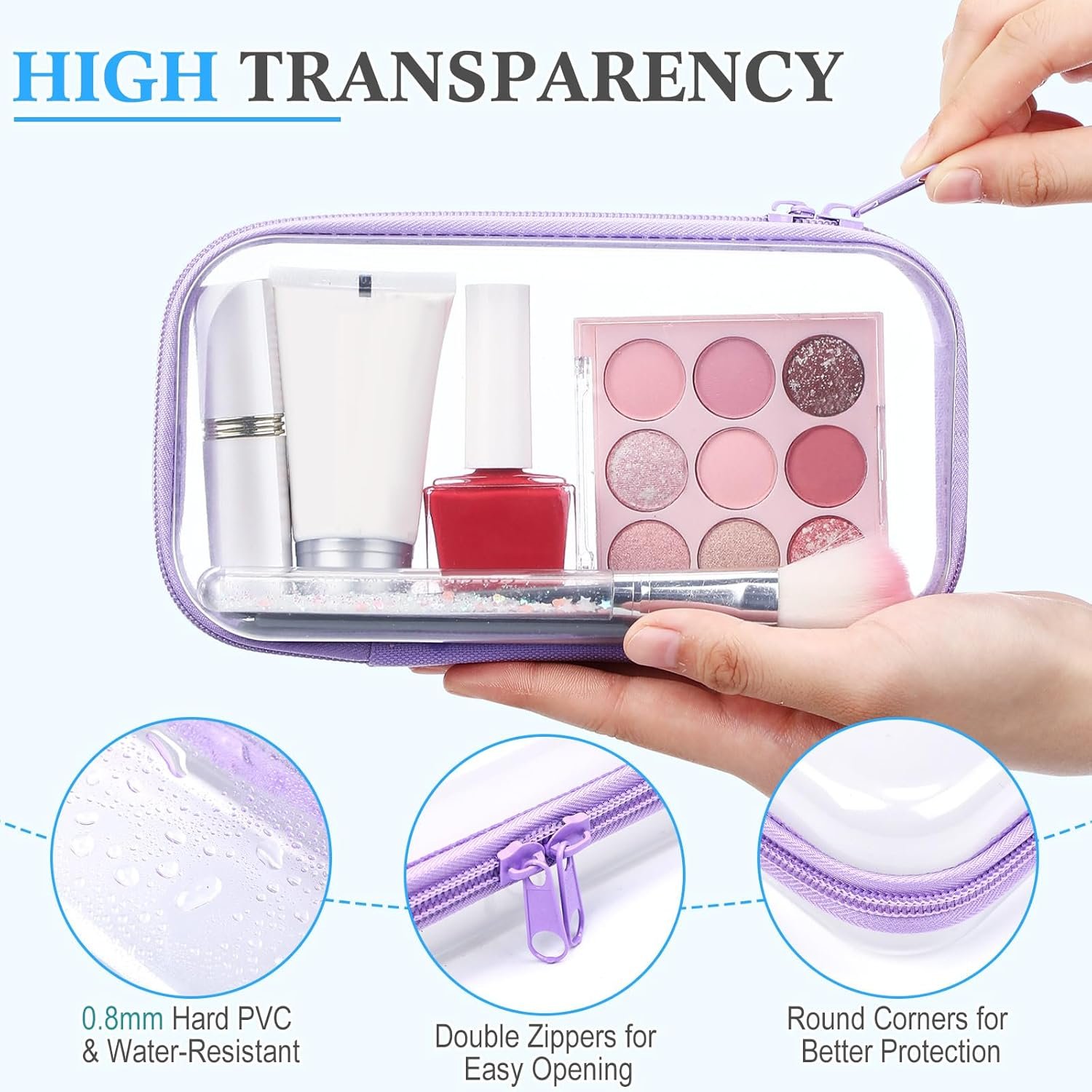 Private Label 4 Pcs Hard Clear Zipper Makeup Bags Transparent Plastic Storage Pouches for Cosmetics Snacks Building Blocks Puzzles Custom Logo 7.5 x 3.9 x 2 in Multicolor Manufacturer