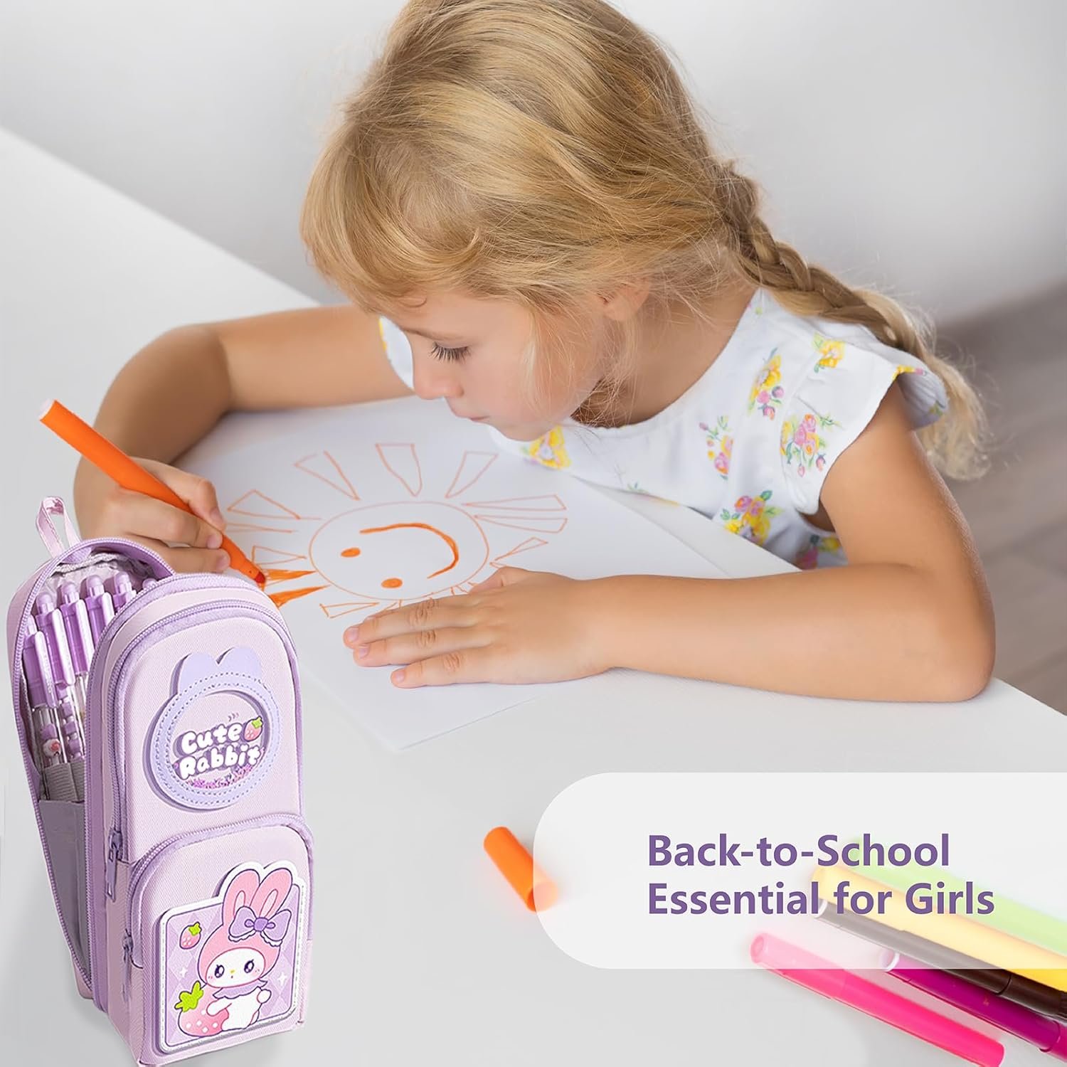 Private Label Large Zippered Pink Cute Pencil Case for Girls Custom Logo Aesthetic Pen Pouch Organizer Canvas School Supplies Marker Bag Manufacturer