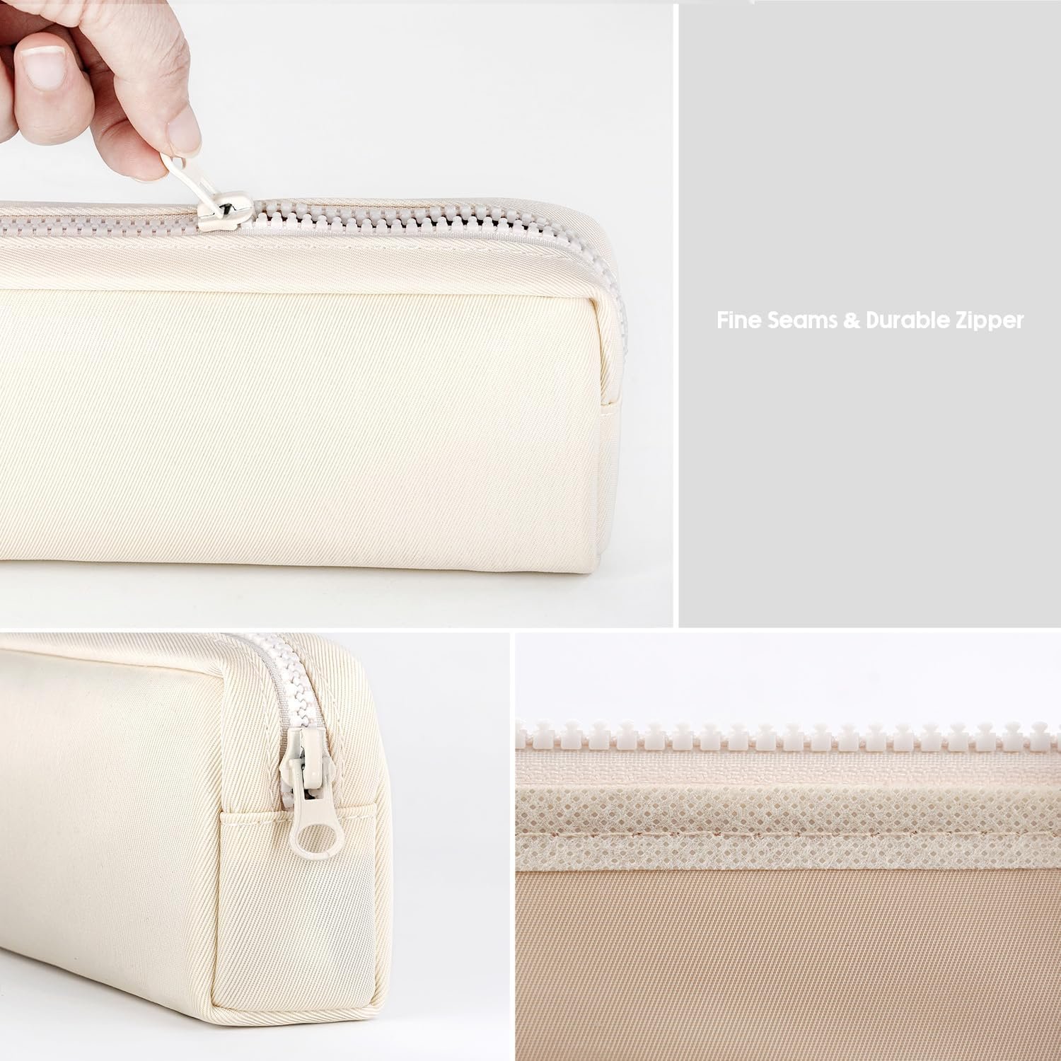 Manufacturer Big Capacity Pencil Case Private Label Pure Color Zipper Pen Pouch Stationery Storage Bag for Adult Students Officers Custom Logo Cream White