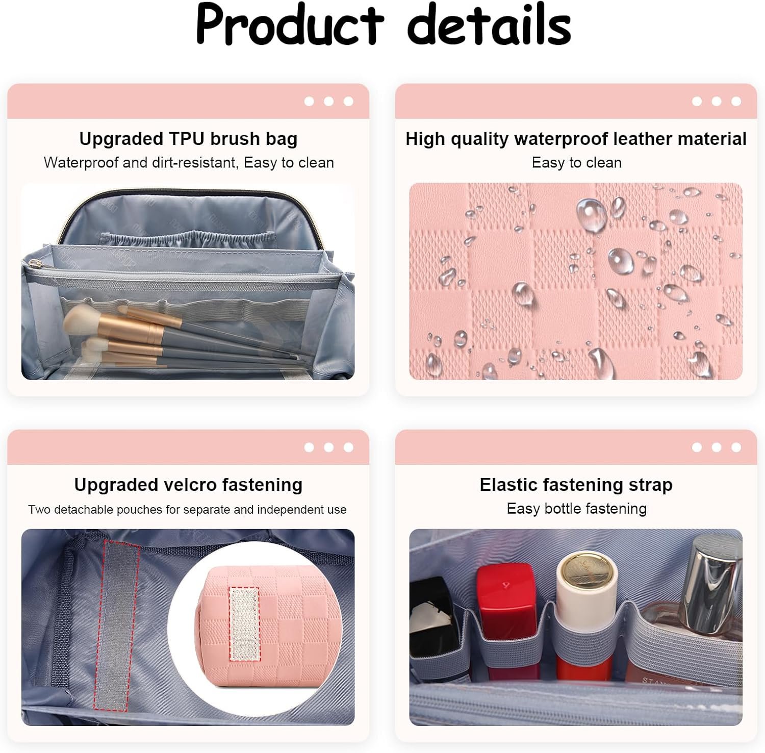 Custom Logo Travel Makeup Bag Organizer 3 Pcs Set - Private Label Waterproof Vegan Leather Cosmetic Toiletry Bags for Women with Handle Compartments Factory (01-D-Pink)