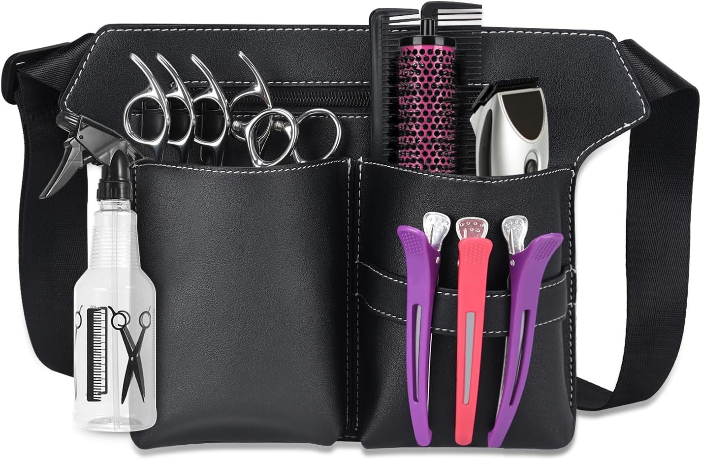 Custom Logo PU Leather Hairdresser Scissor Waist Bag, Private Label Barber Tools Holster with Belt, Professional Hairstylist Storage Supplier