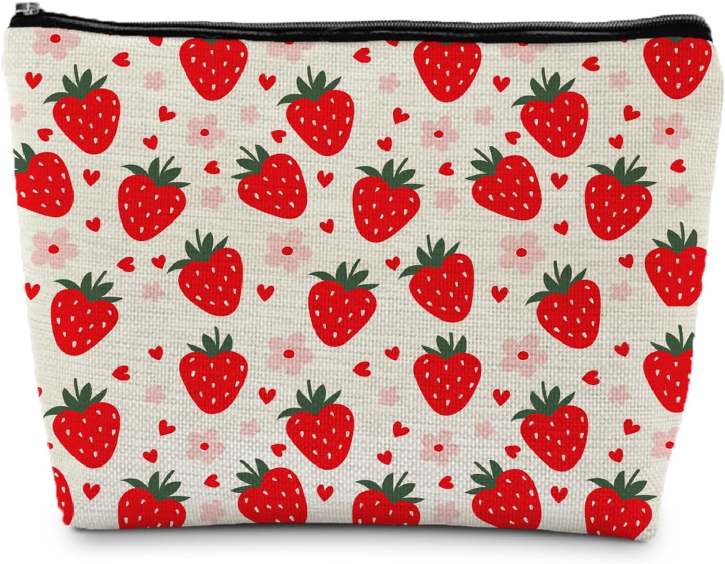 Custom Logo Cute Red Strawberry Makeup Bag Portable Cosmetic Zipper Pouch Private Label Toiletry Bag for Purse Gifts for Women Girls Manufacturer