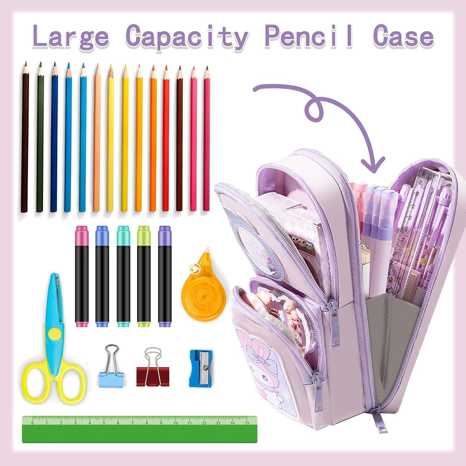 Private Label Large Zippered Pink Cute Pencil Case for Girls Custom Logo Aesthetic Pen Pouch Organizer Canvas School Supplies Marker Bag Manufacturer