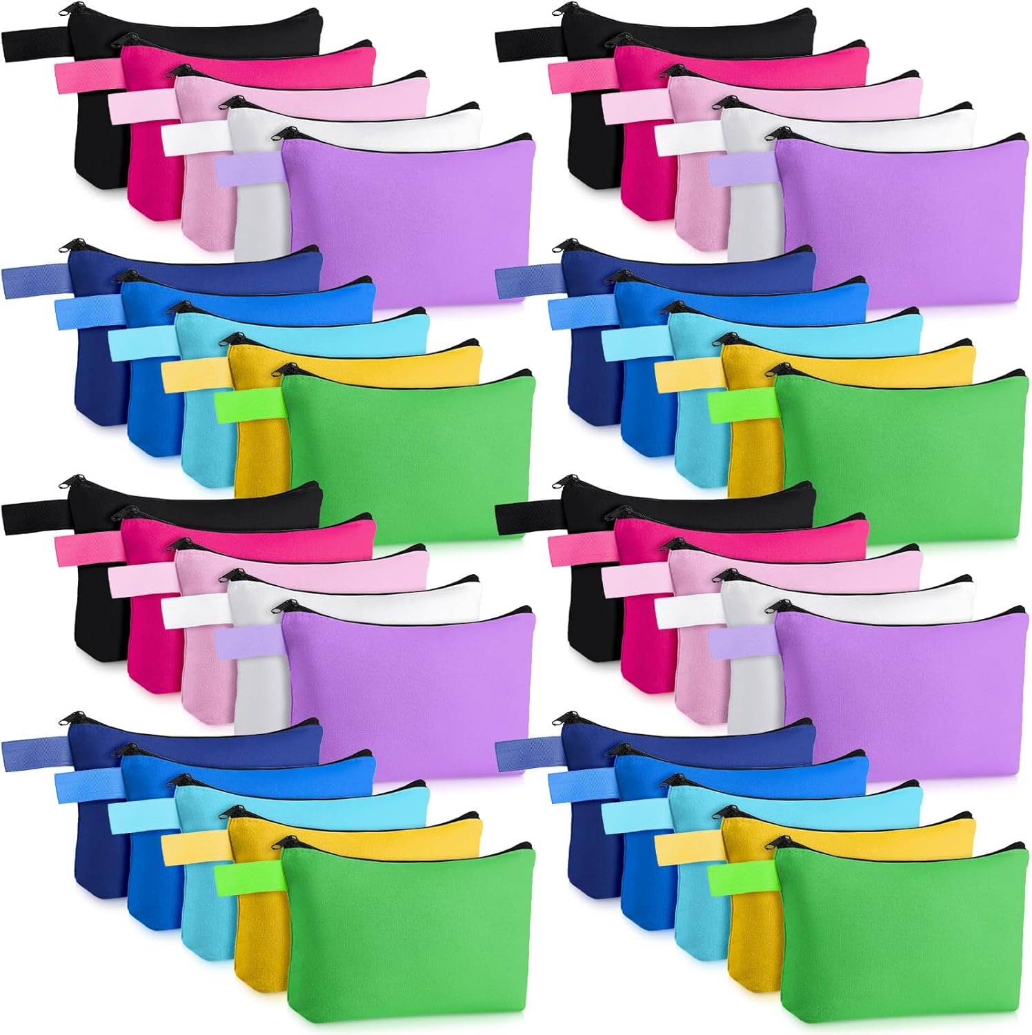 Private Label 40 Pack Canvas Makeup Bags Bulk Cosmetic Zipper Pouches with Bottom Custom Logo Multi-Purpose Blank Travel for Women Purse Toiletry Pencil DIY Craft Manufacturer 10 Colors (8.7 x 5.1 x 1.7 Inch)