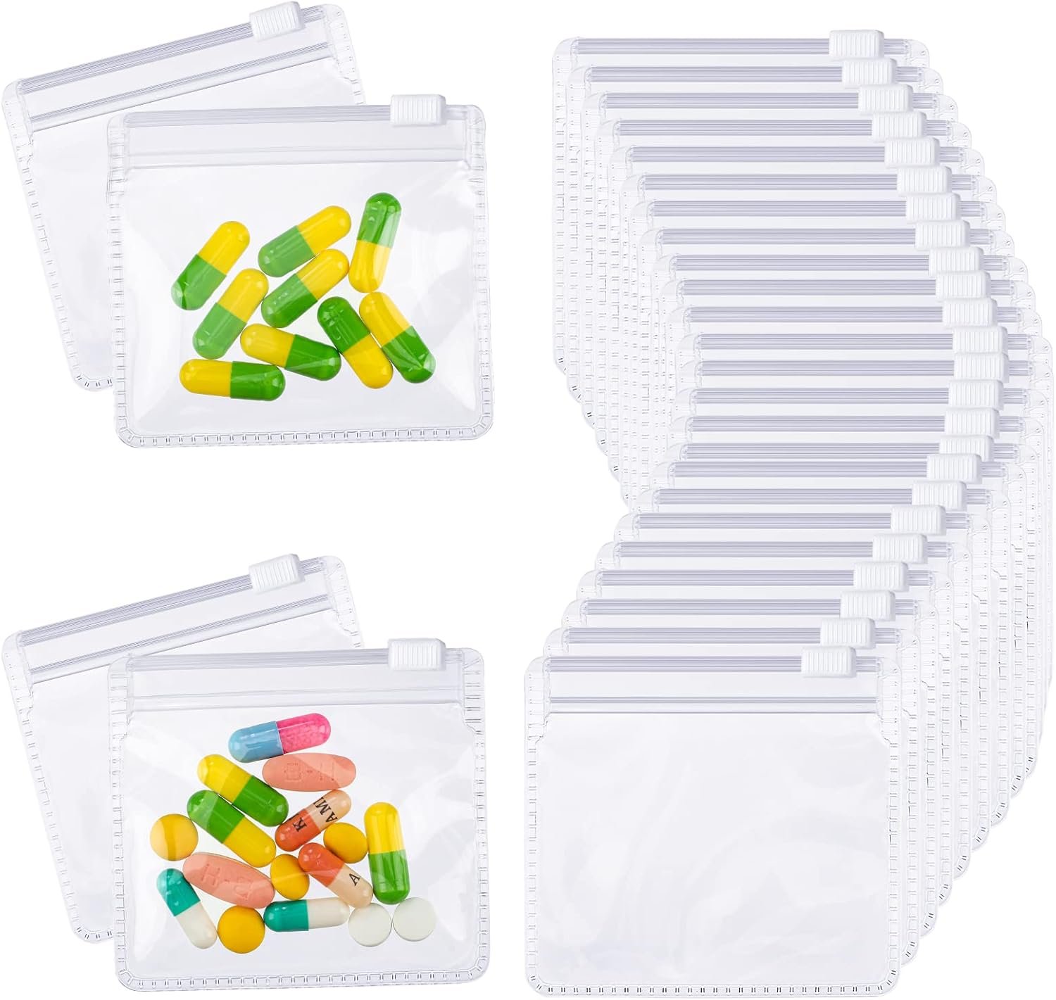Private Label 36 Pieces Reusable Zippered Clear Plastic Pill Pouches Custom Logo Self Sealing with Slide Lock Travel Medicine Organizer Storage Bags Supplier