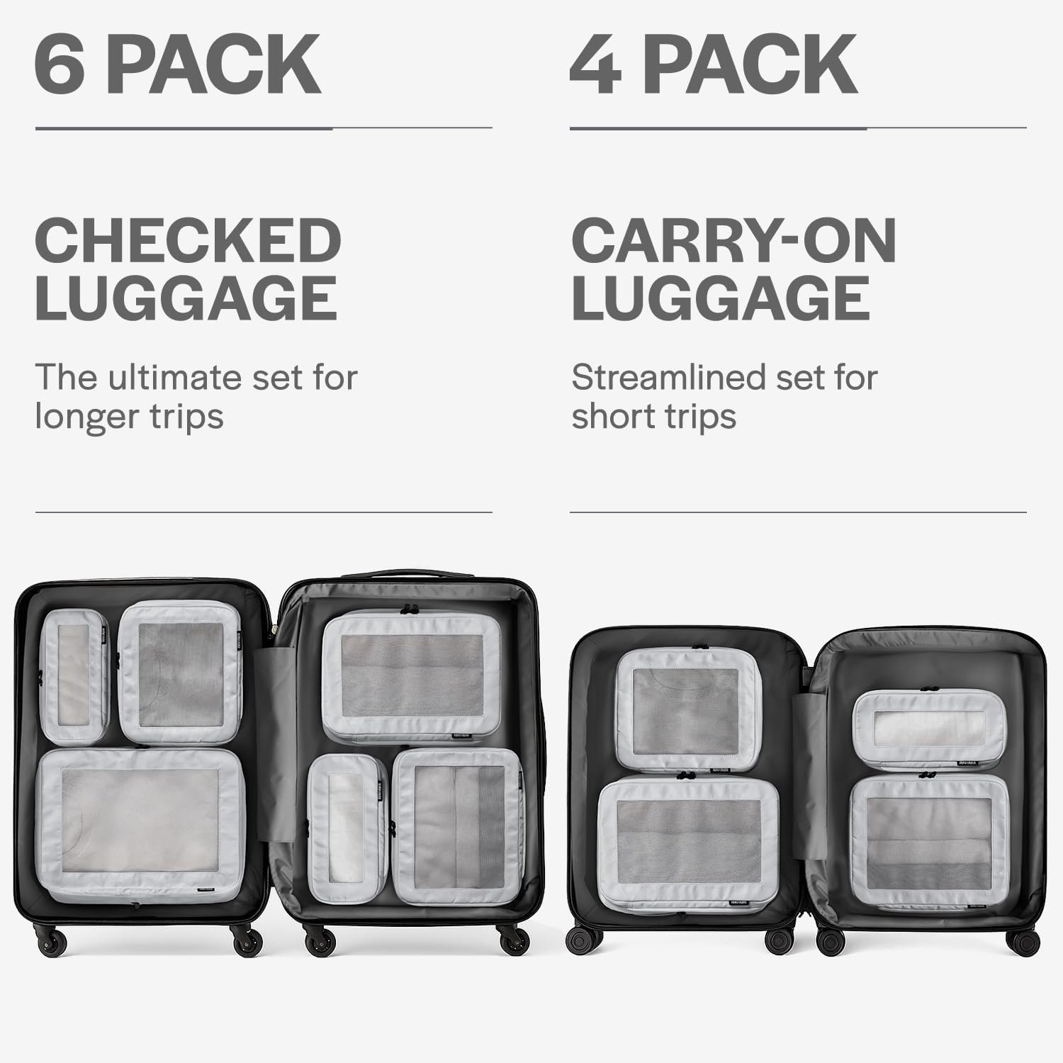 Factory Compression Packing Cubes for Travel - Custom Logo Luggage Organizer Bags - Private Label Double Zipper Suitcase Packing Cubes 4-Pack Light Grey