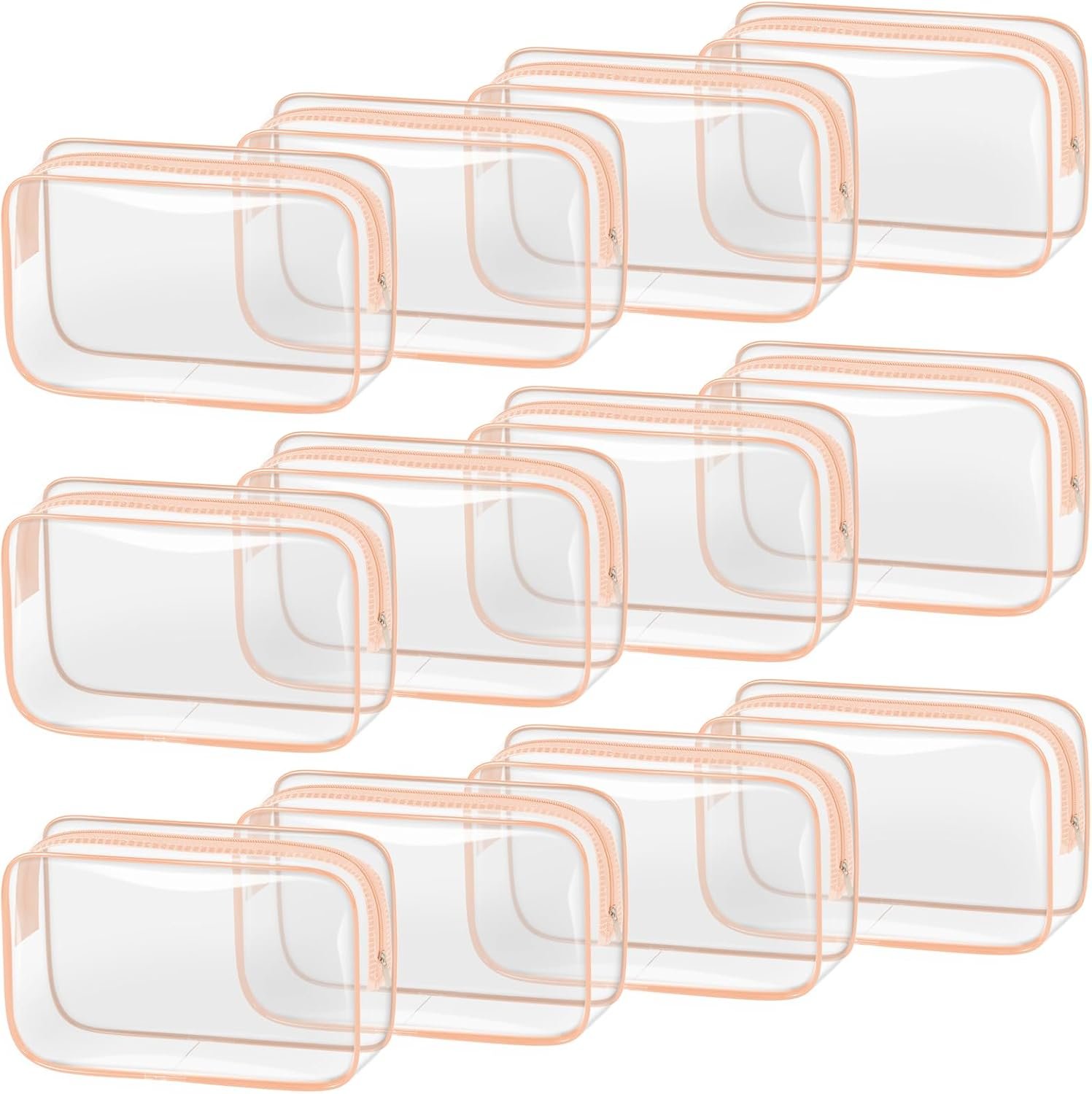 Private Label 12 PCS Custom Logo Clear Makeup Bags with Zipper for Women TSA Approved Toiletry Pouches Bulk Cosmetic for Travel Organizer Orange-pink Medium Supplier
