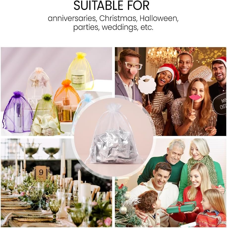 Private Label 100PCS 3x4in Organza Mesh Drawstring Bags Custom Logo for Jewelry Candy Christmas Sachets Festivals Bathroom Soaps Makeup Wrapping Supplies Mixed Colors Manufacturer