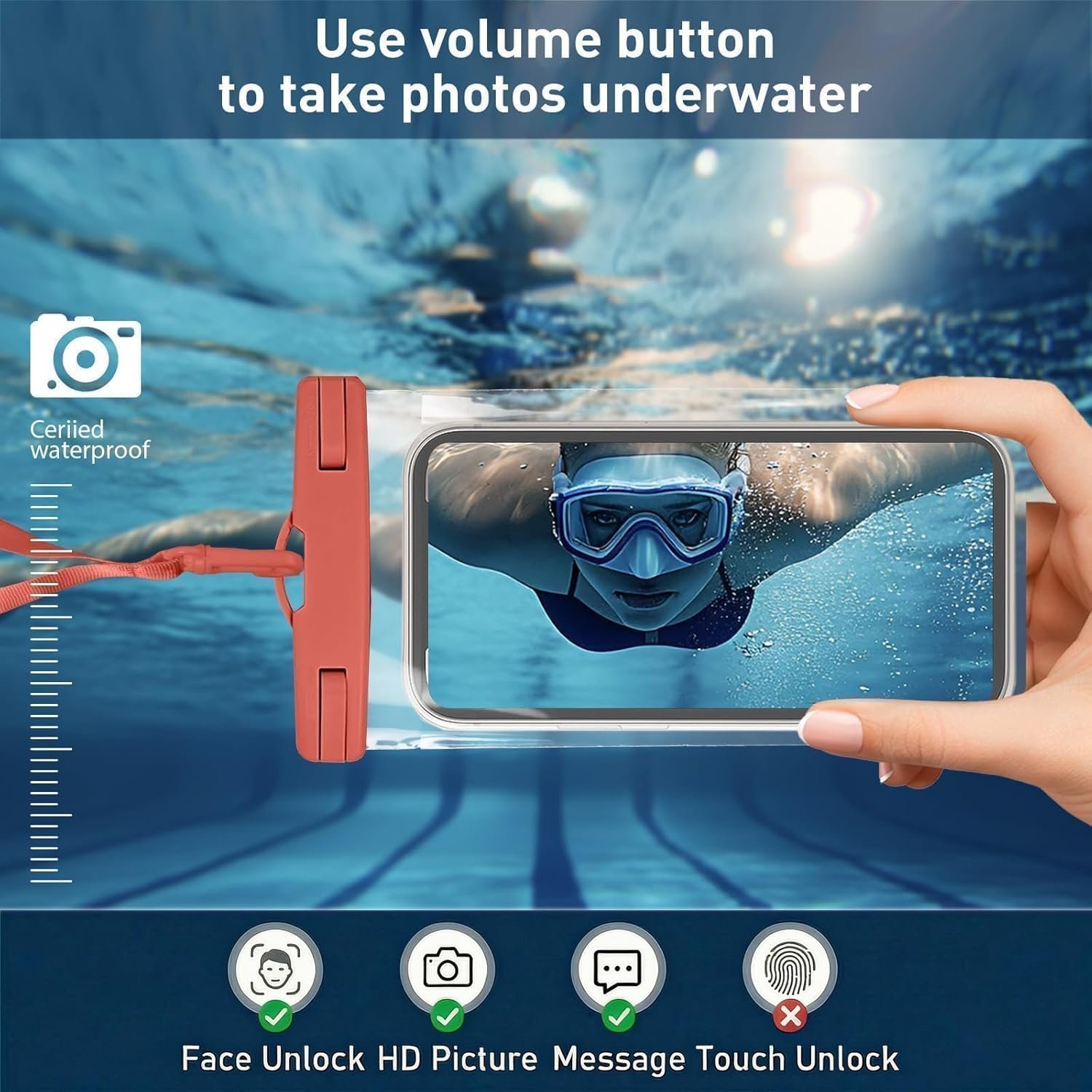 Private Label 1/2 Pack 7in Waterproof Phone Pouch Compatible with iPhone 17 16 15 Pro Max Galaxy S24+ S23 IPX8 Case with Lanyard Beach Travel Essentials Red Custom Logo Direct Supplier