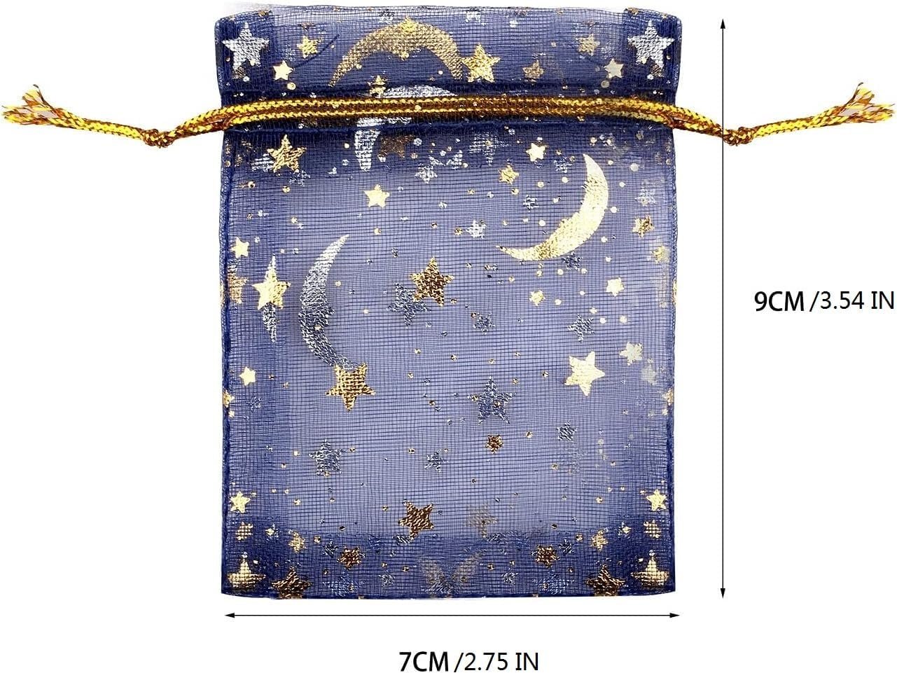 Custom Logo 100 Pieces 2.7x3.5 Inch Moon Star Organza Jewelry Candy Private Label Favor Bags Random Color Drawstring Pouches for Wedding Birthday Easter Party Manufacturer