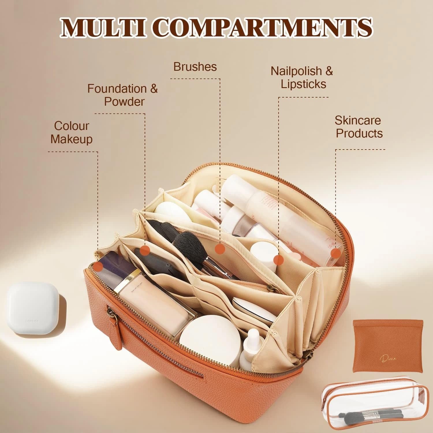 Custom Logo Waterproof Vegan Leather 3 Pcs Travel Makeup Bag Set with Compartments & Handle Private Label Large Brown Toiletry Organizer Manufacturer Custom Logo Waterproof Vegan Leather 3 Pcs Travel Makeup Bag Set with Compartments & Handle Private Label Large Brown Toiletry Organizer Manufacturer