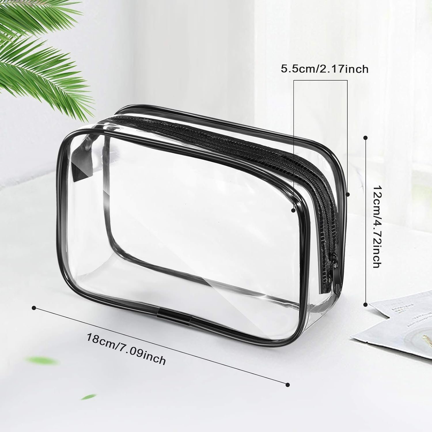 Private Label 12 Pieces Clear PVC Zipper Makeup Bags Cosmetic Storage Pouches Waterproof Travel Toiletries Cases Medium Black with Custom Logo Direct Supplier