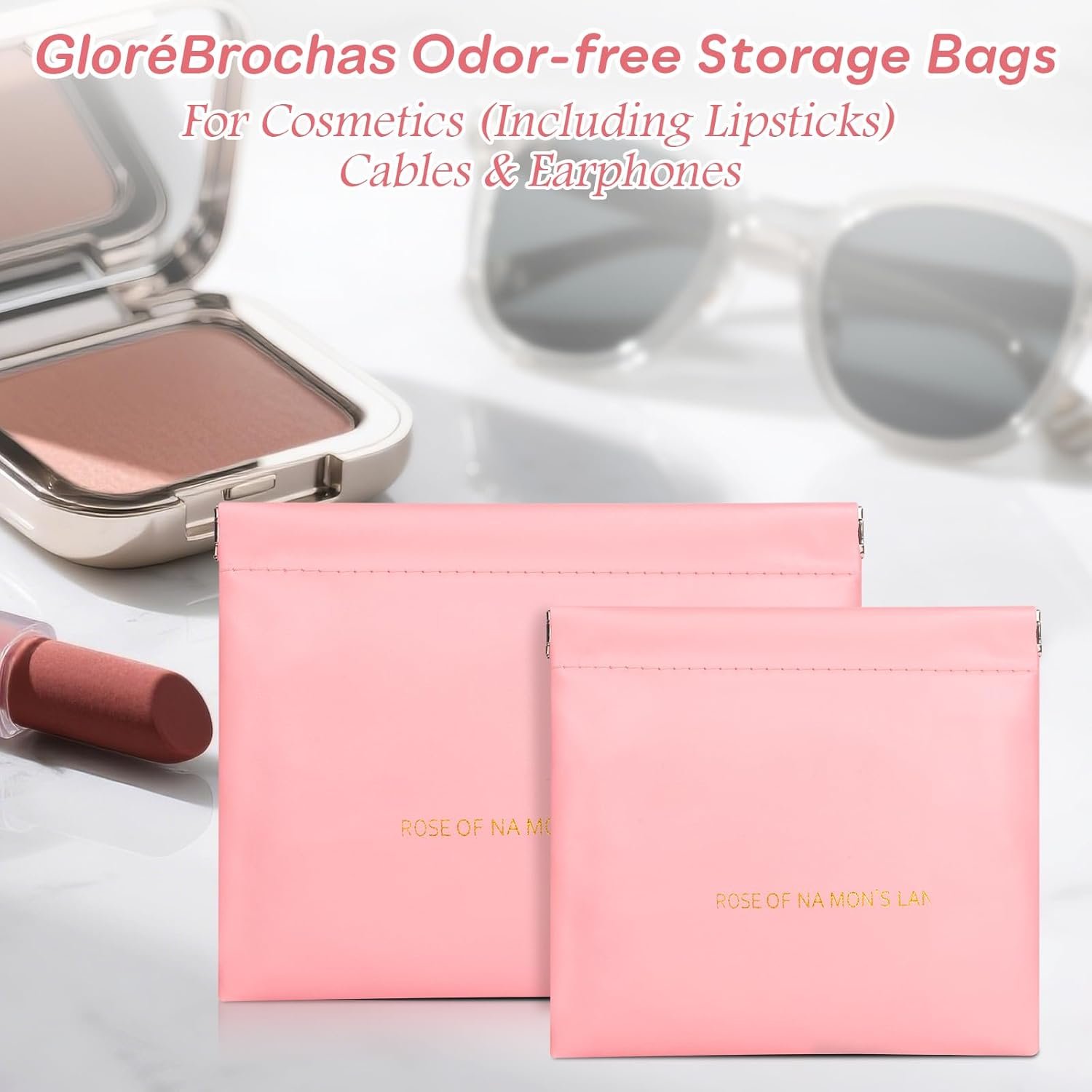 Custom Logo Makeup Bag for Purse PU Leather Large & Small Makeup Pouch Set Portable Cosmetic Bags Waterproof Squeeze Top Coin Purse Private Label Travel Organizer for Makeup Lipstick Jewelry Earbuds Pink Supplier