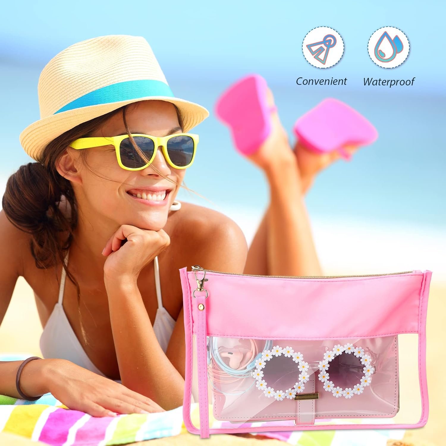 Custom Logo 3 Pcs Clear Zipper Pouches Nylon Makeup Bags Set Cosmetic Waterproof DIY Organizer Travel Toiletry Portable Storage Private Label Preppy PVC Flat Pouch Manufacturer Pink Green Blue for Women Girls