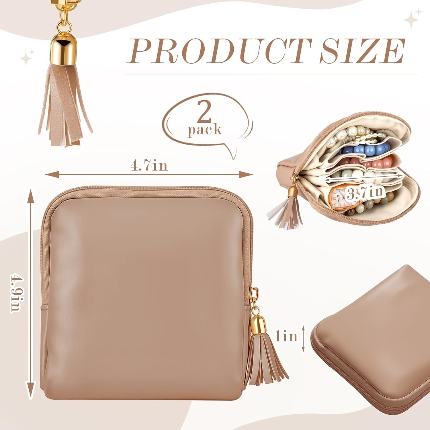 Private Label 2 Pcs Small Travel Jewelry Case - Custom Logo Mini Jewelry Pouch Organizer Bag with Zipper for Bridesmaid Bachelorette Wedding, Portable Waterproof Velvet Jewelry Bag for Rings Necklaces Manufacturer (Brown)