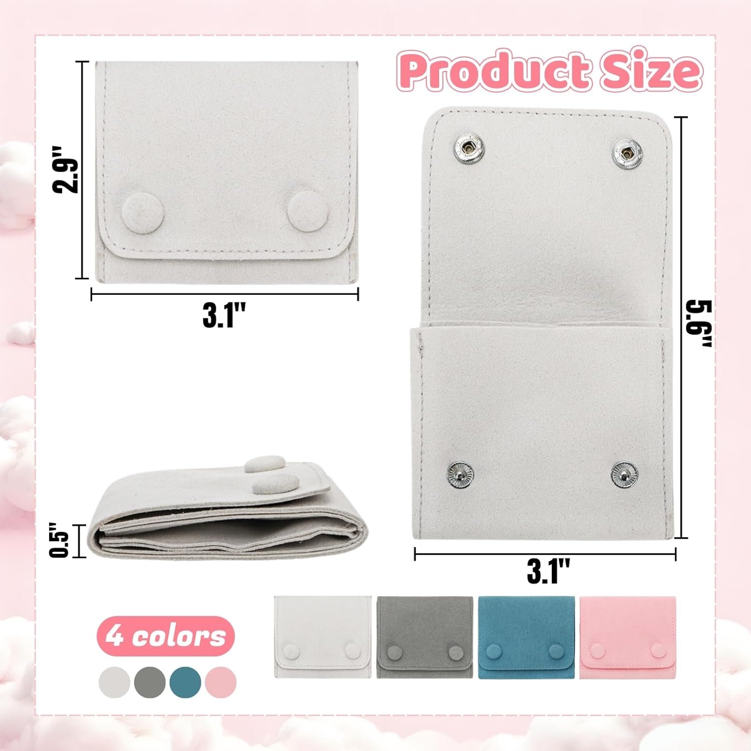 Private Label 4 Pieces Small Microfiber Jewelry Bags with 3 Compartments Custom Logo Lightweight Travel Organizer Rolls for Rings Earrings Bracelets Necklaces Manufacturer