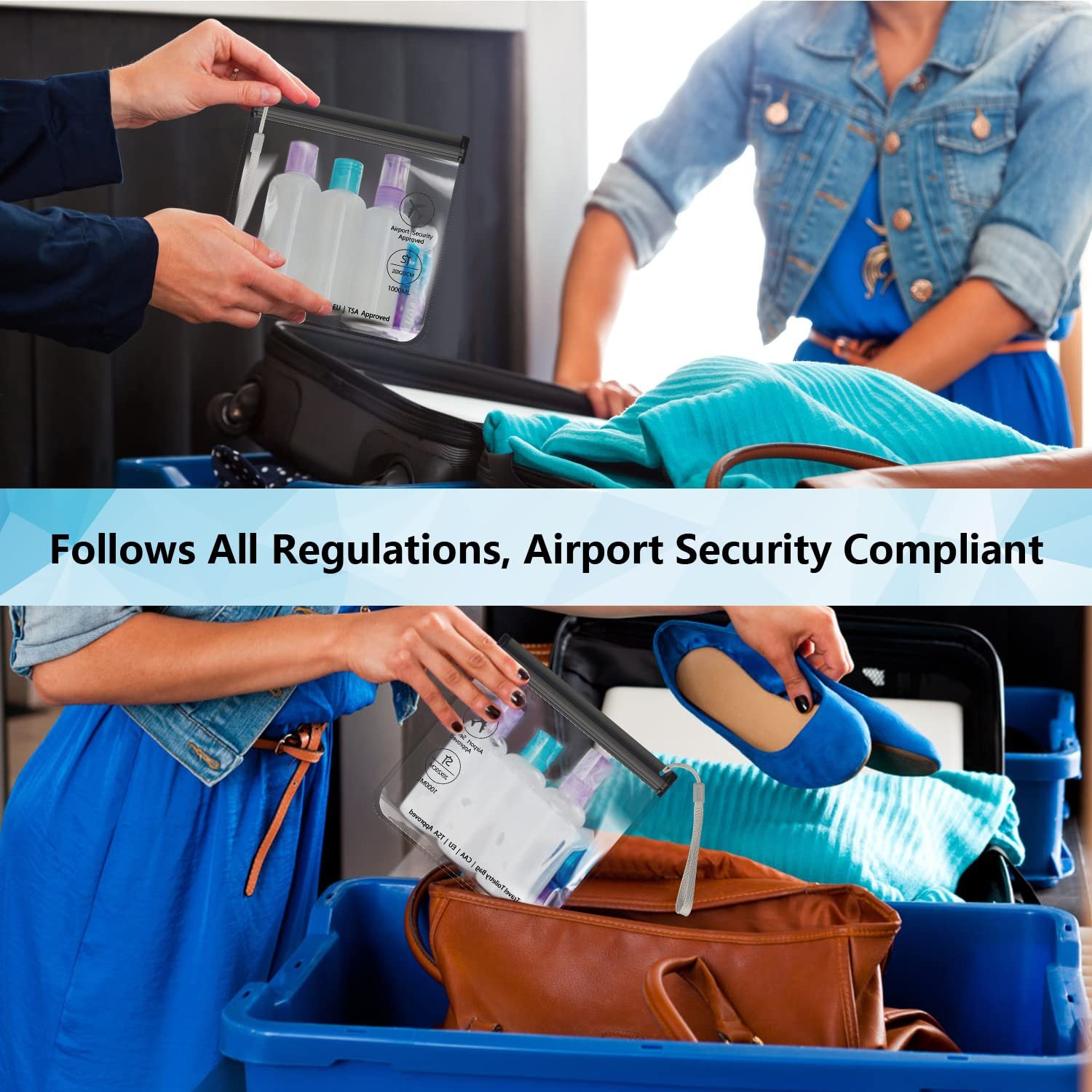 Custom Logo 4Pcs Clear TSA Approved Quart Size Security Toiletry Bags Private Label Waterproof Leakproof for EU UK US Carry-On Manufacturer