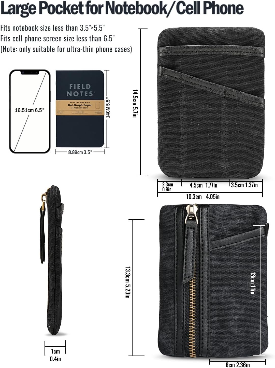 Private Label Waxed Canvas EDC Pouch Compact Pocket Organizer for Men, Custom Logo Zippered Mini Multitool Everyday Carry Pouch Oil Wax Black from Manufacturer