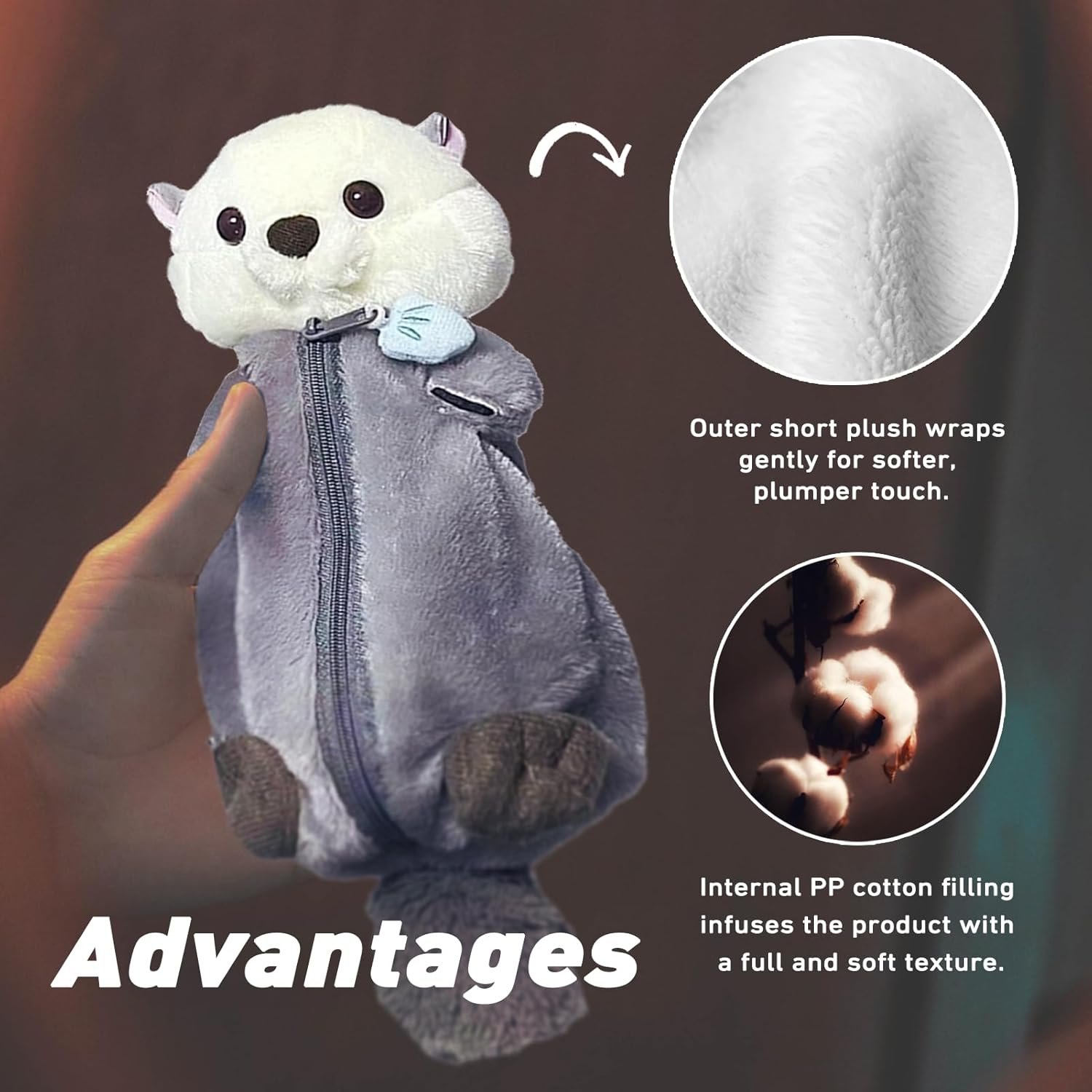 Custom Logo Plush Pencil Case, Cute Large Capacity Zipper Pen Pouch Private Label for Girls and Boys (Sea Otter) Manufacturer