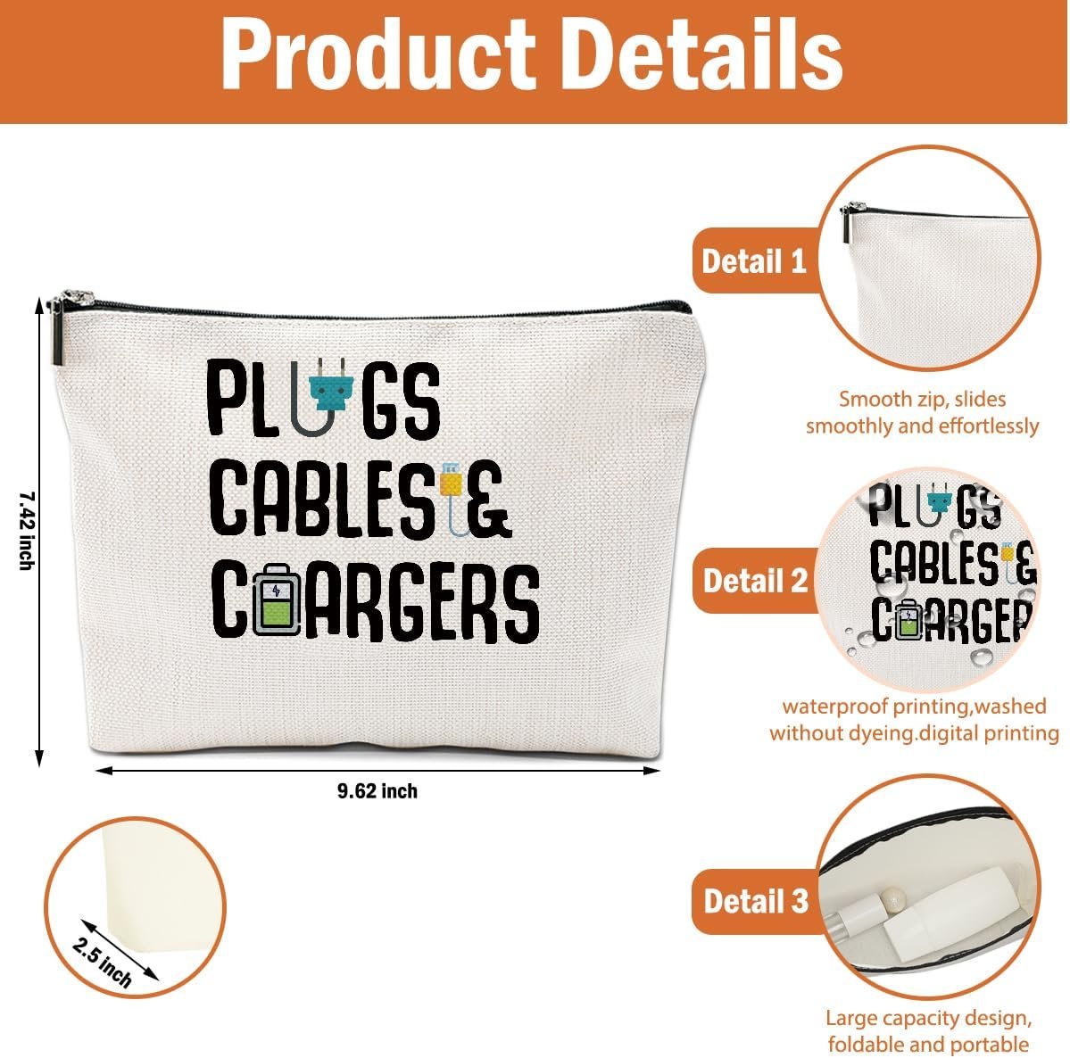 Custom Logo 2 PCs Cable Organizer Funny Makeup Charger Cosmetic Bag Private Label Travel Storage for Charging Cords Electronics Accessories Plugs Zipper Pouch Factory Gifts for Women Christmas Birthday