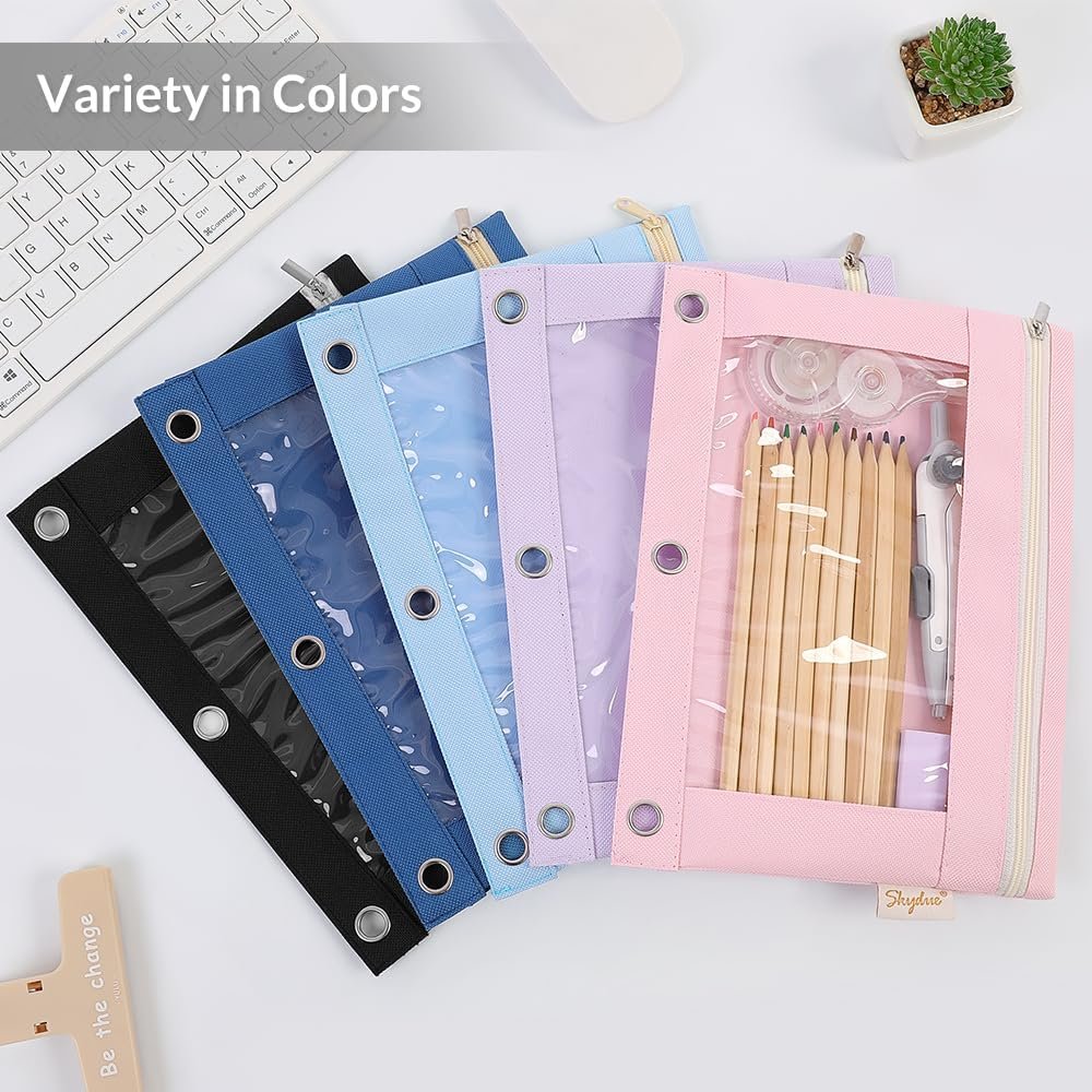 Custom Logo 3 Ring Zipper Pencil Pouch Clear Window Bag for Girls Boys Binder Private Label Manufacturer