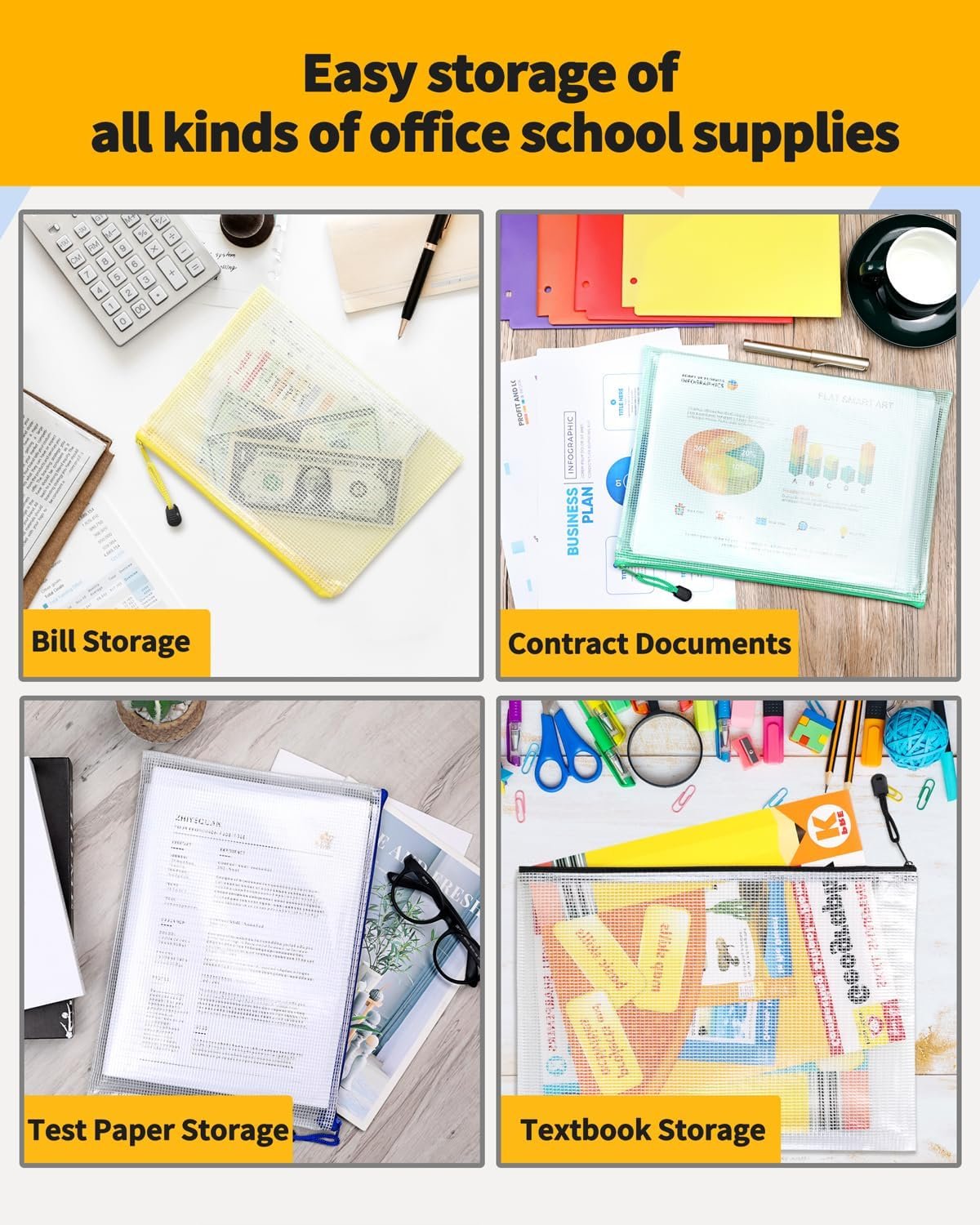 Private Label Multisize Mesh Zipper Pouches (9 Colors 24 Packs) with Custom Logo for School Office Supplies Puzzles Games Organizing Storage from Manufacturer