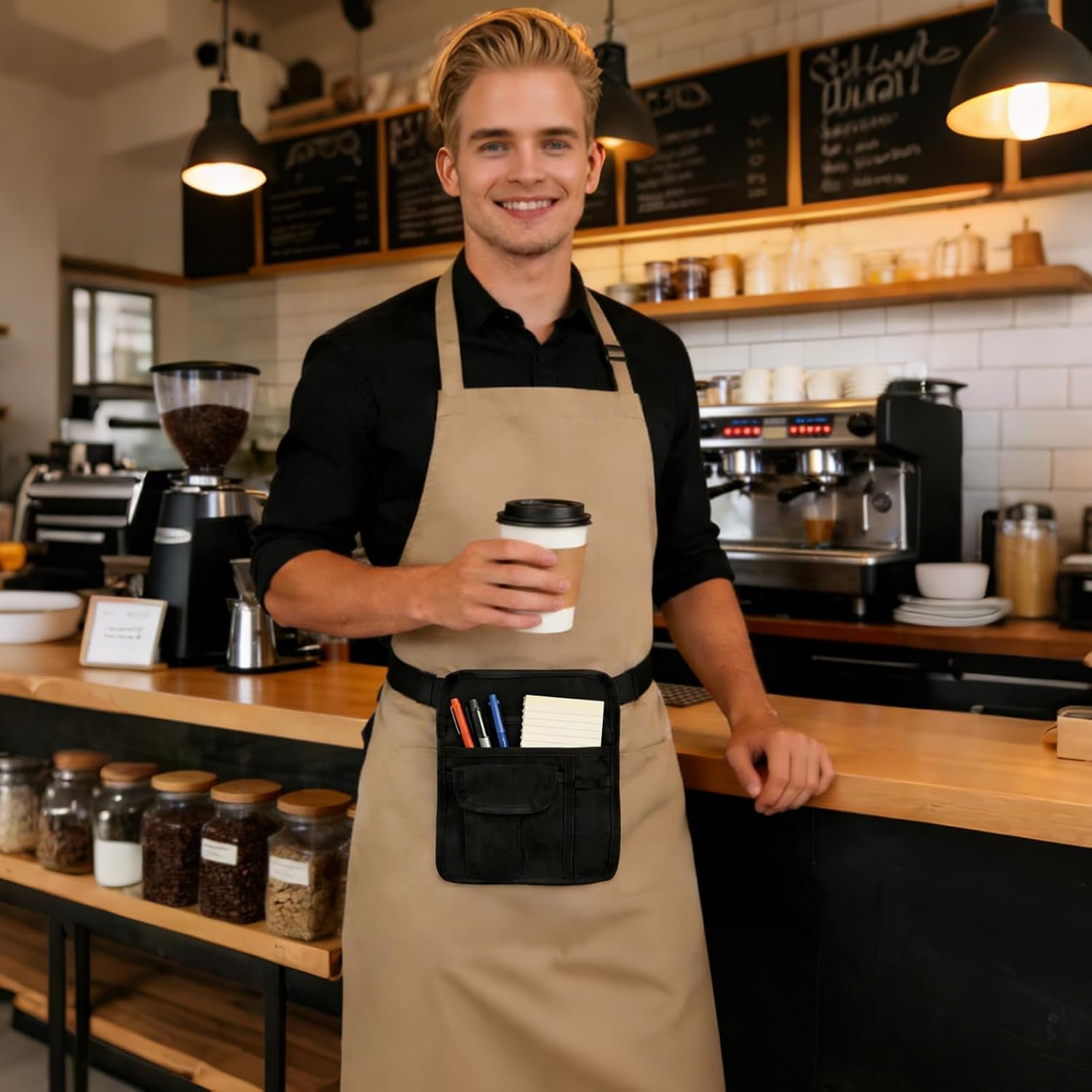 Manufacturer Server Apron Waist Pouch Custom Logo Restaurant Waitress Apron with Pockets Utility Belt for Women Adjustable Belt Money Bag Tool Pouch Private Label for Hotel Bar Gardening Nursing