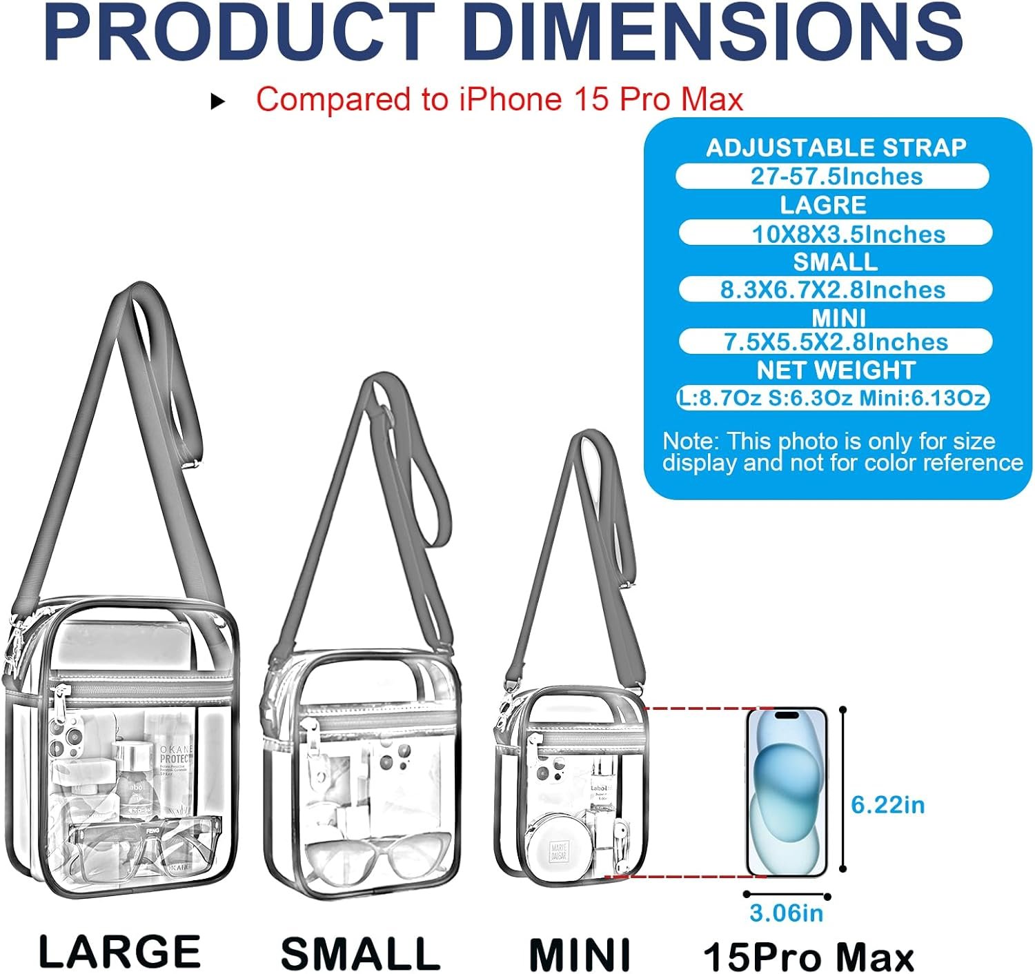 Manufacturer Stadium Approved Clear Transparent Messenger Crossbody Bag Custom Logo for Men and Women Private Label