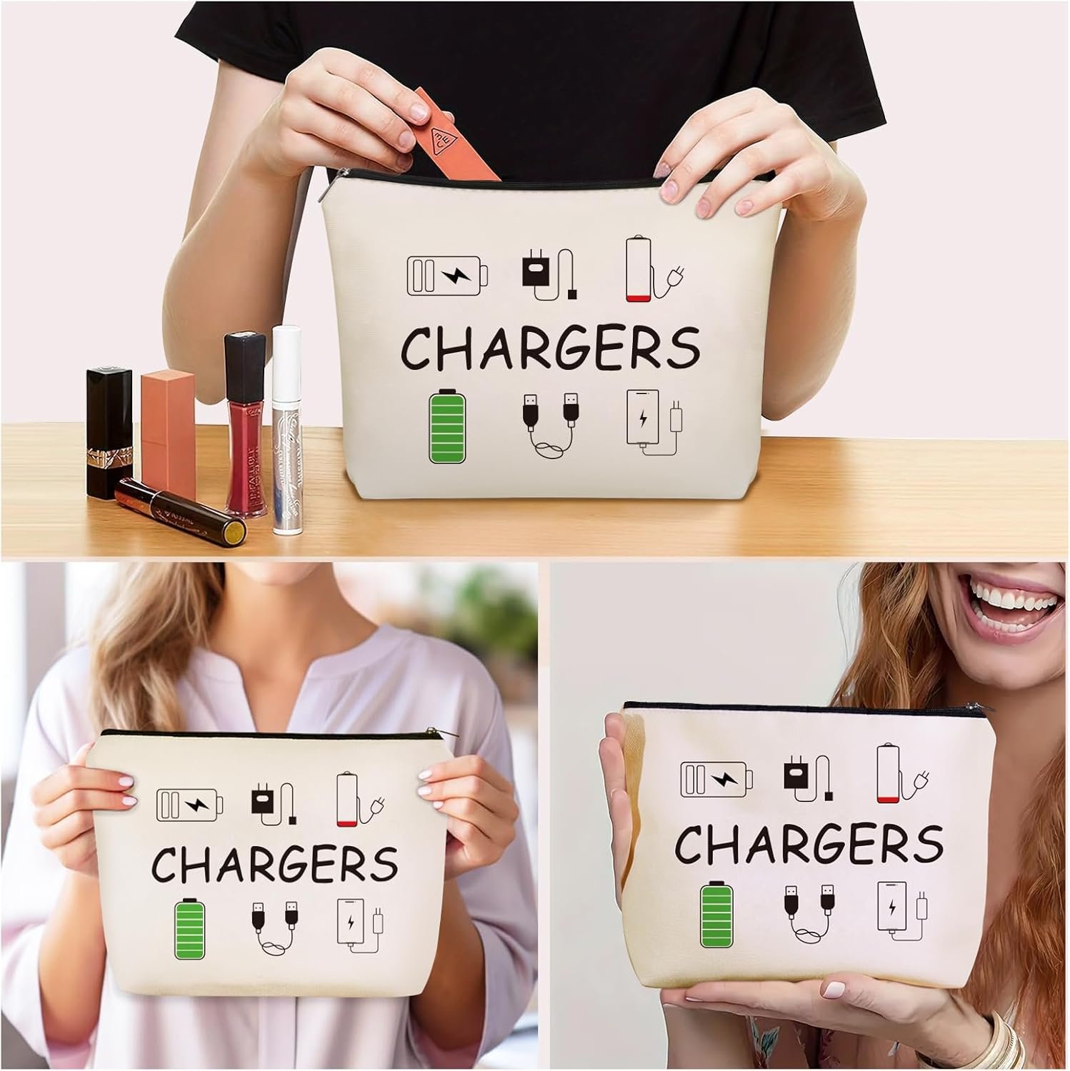 Custom Logo Charger Makeup Bag Charging Cord Electronics Accessories Themed Private Label Cosmetic Toiletry Organizer Pouch Supplier for Teen Girls Women Ideal Gift for Travel Birthdays Christmas