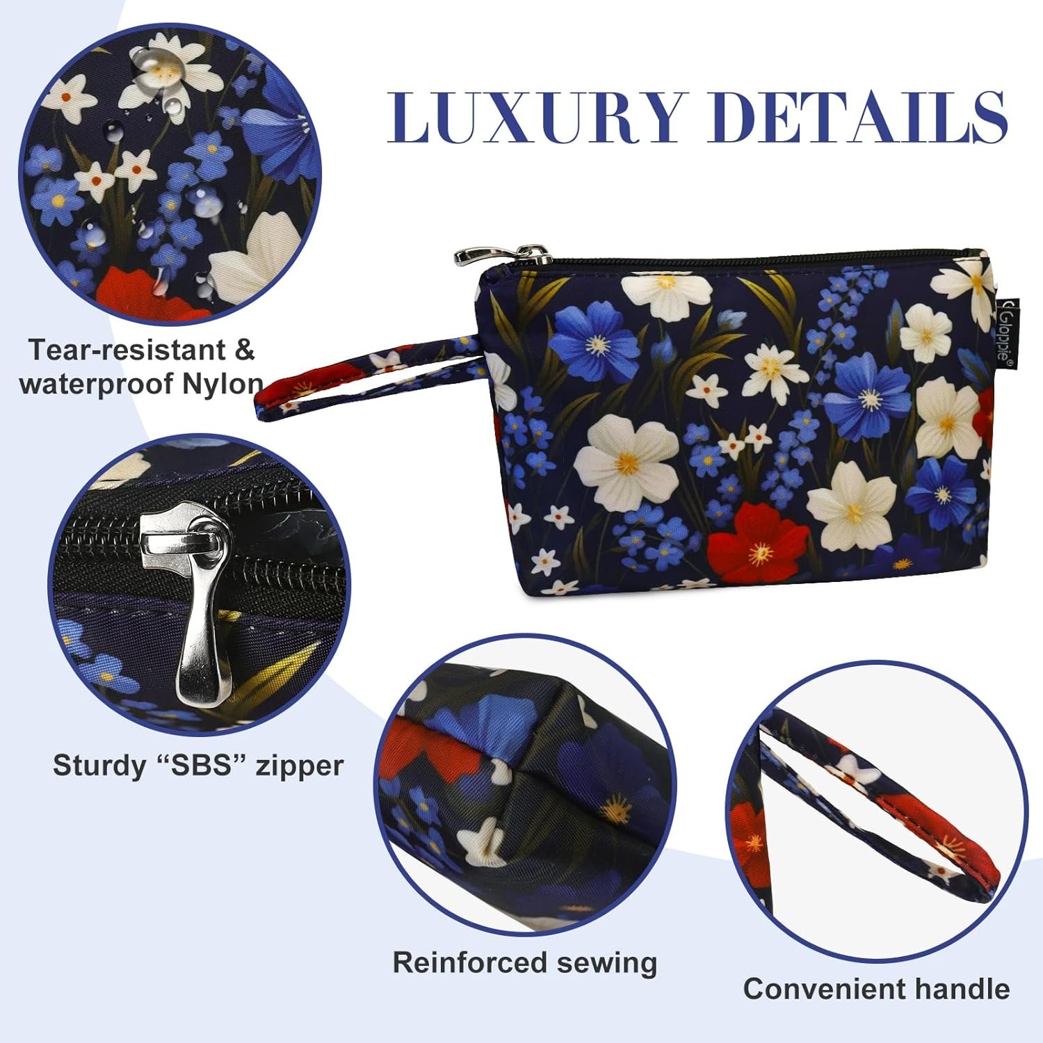 Custom Logo Small Makeup Bag for Purse Lightweight Floral Cosmetic Pouch Private Label Blue Red Flower Manufacturer for Women
