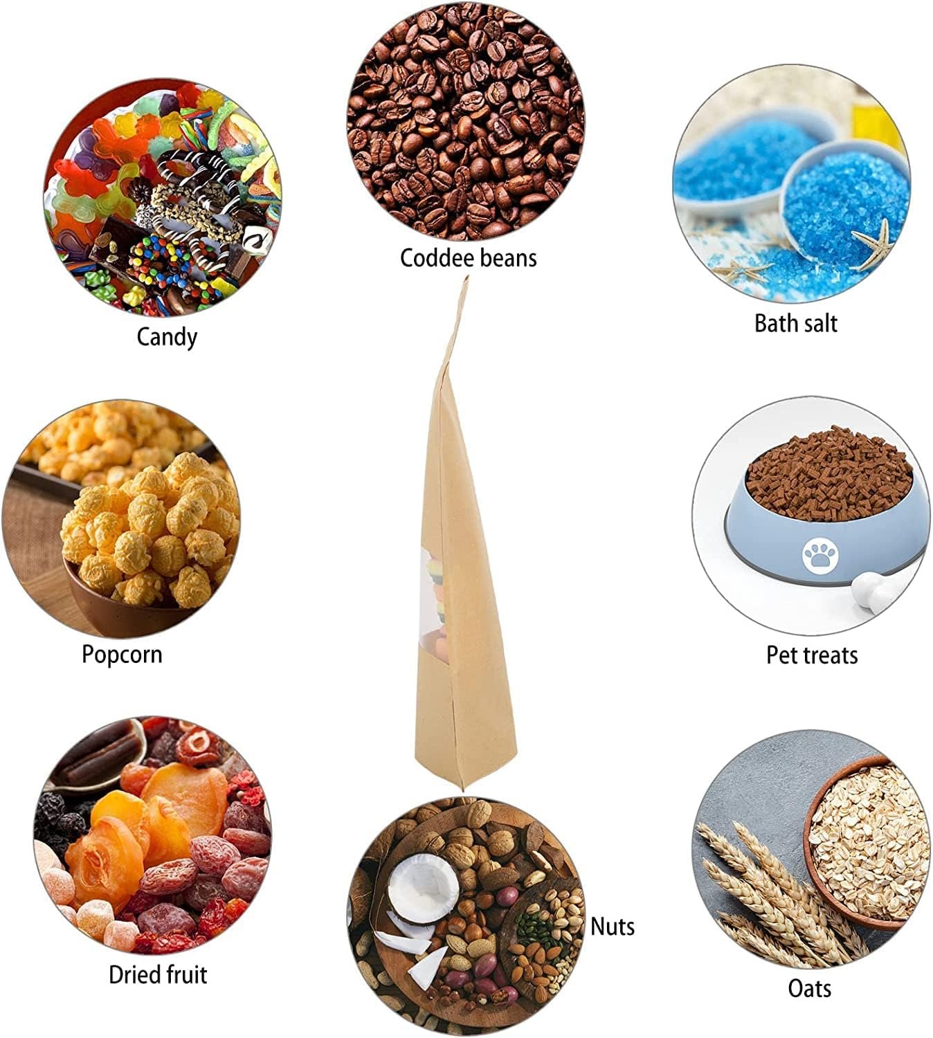 Private Label 100pcs Kraft Paper Treat Bags with Window Ziplock Stand Up Pouches Custom Logo for Food Cookies Snacks Manufacturer