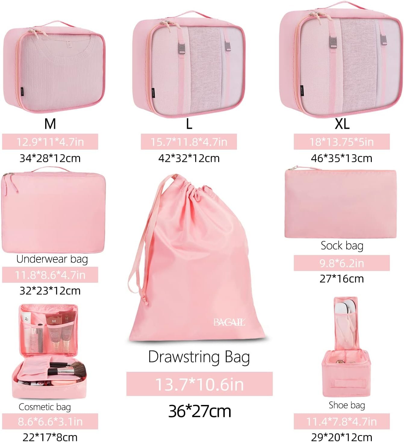 Custom Logo 8 Set Packing Cubes Private Label Luggage Organizers Manufacturer for Travel Accessories - Blush Pink
