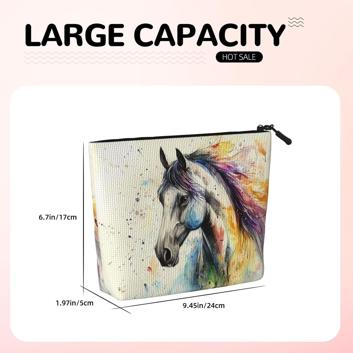 Custom Logo Vintage Horse Fake Hemp Water Resistant Makeup Bag Private Label Cosmetic Pouch with Zipper Travel Organizer Manufacturer Toiletry Storage