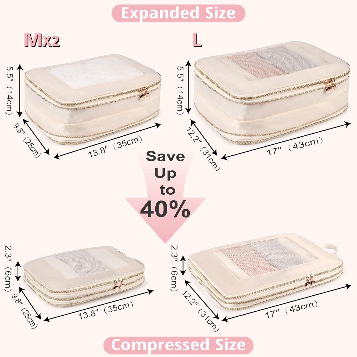 Private Label Expandable Double-Sided Compression Packing Cubes 3-Piece Set Lightweight Double Deck Organizer Bags for Carry-On Luggage Backpacks Suitcases Custom Logo Women Travel Accessories for Separating Clean and Dirty Clothes Manufacturer