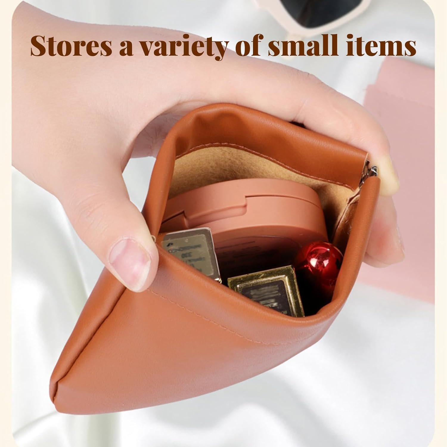 Private Label 4Pcs Pocket Cosmetic Bag Squeeze Coin Purse Pouch with Custom Logo Waterproof Leather Portable Mini Makeup Bag and Travel Toiletry Organizer Manufacturer (Beige)